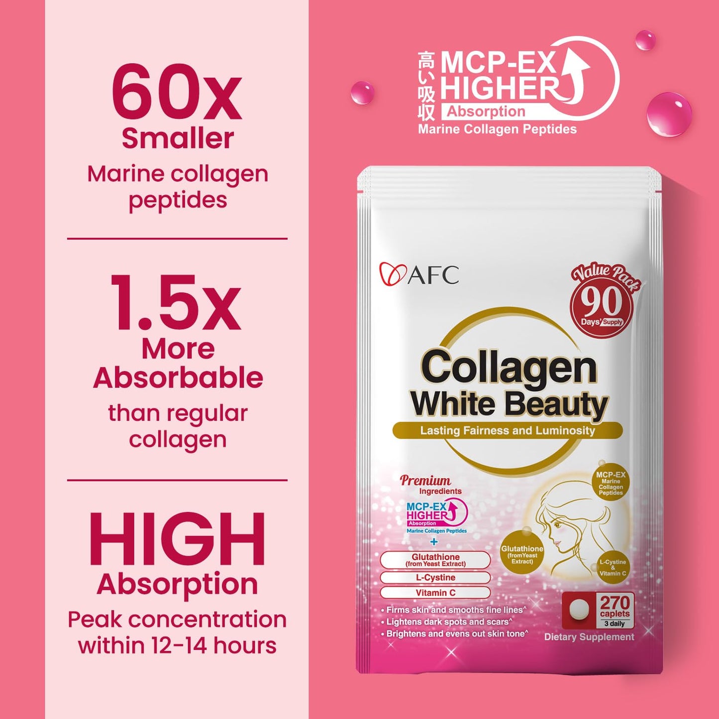 AFC Japan Collagen White Beauty Glutathione - Firm & Radiant Skin Caplets 270