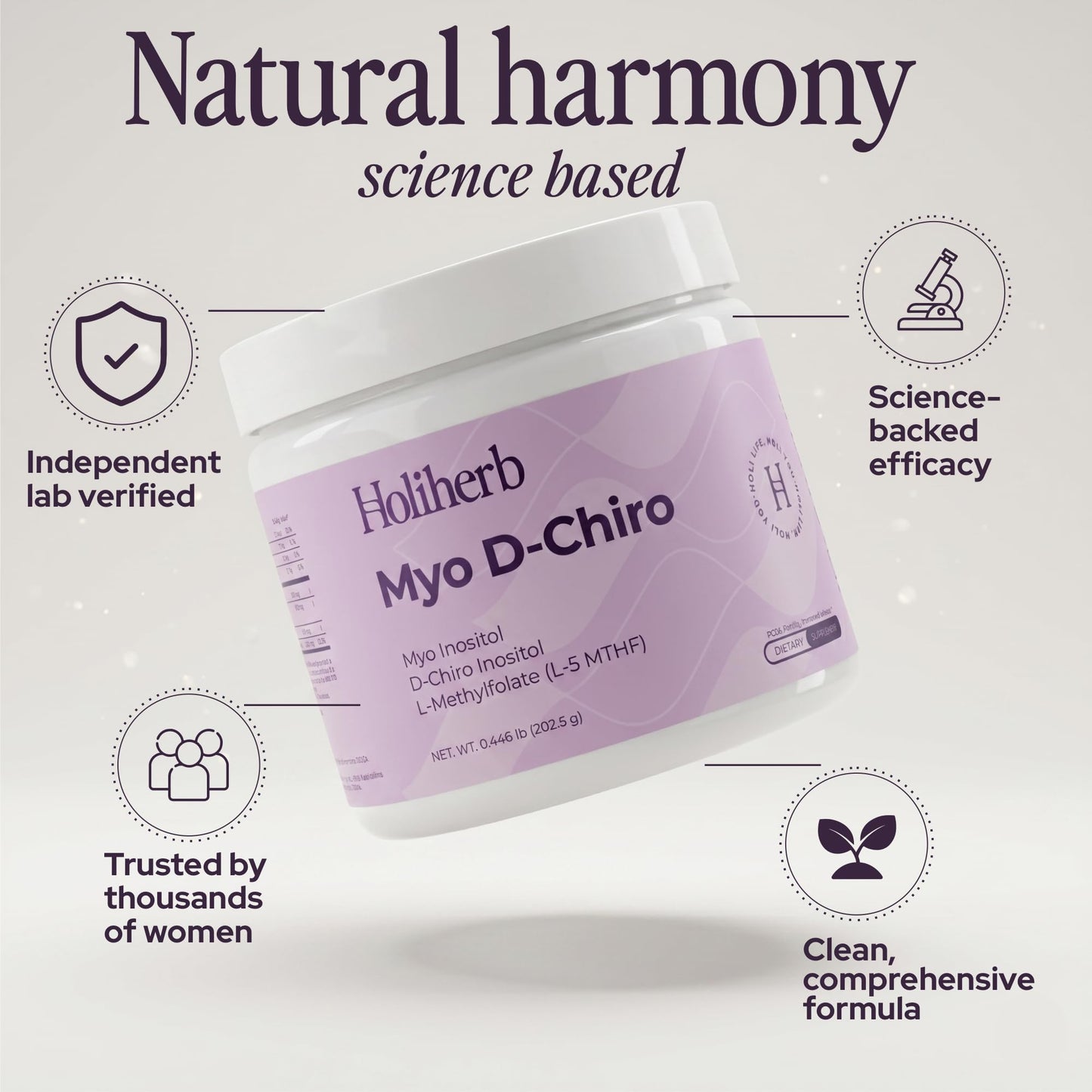 Holiherb Myo D-Chiro Inositol 40:1 Powder for Women, 7.14 oz