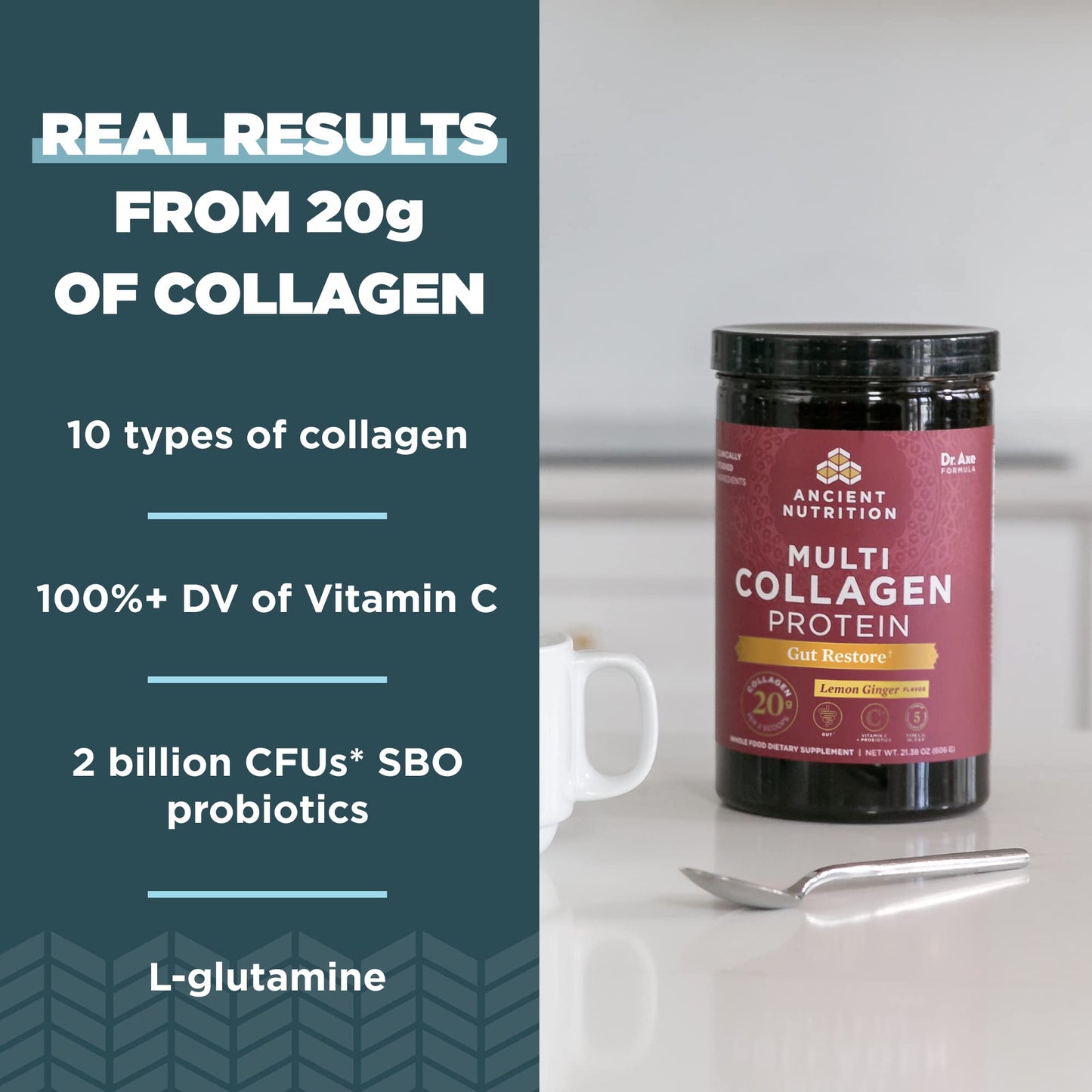 Ancient Nutrition Multi Collagen Protein Powder Unflavored, 45 Servings + Gut Restore, 20 Servings, 1 Count