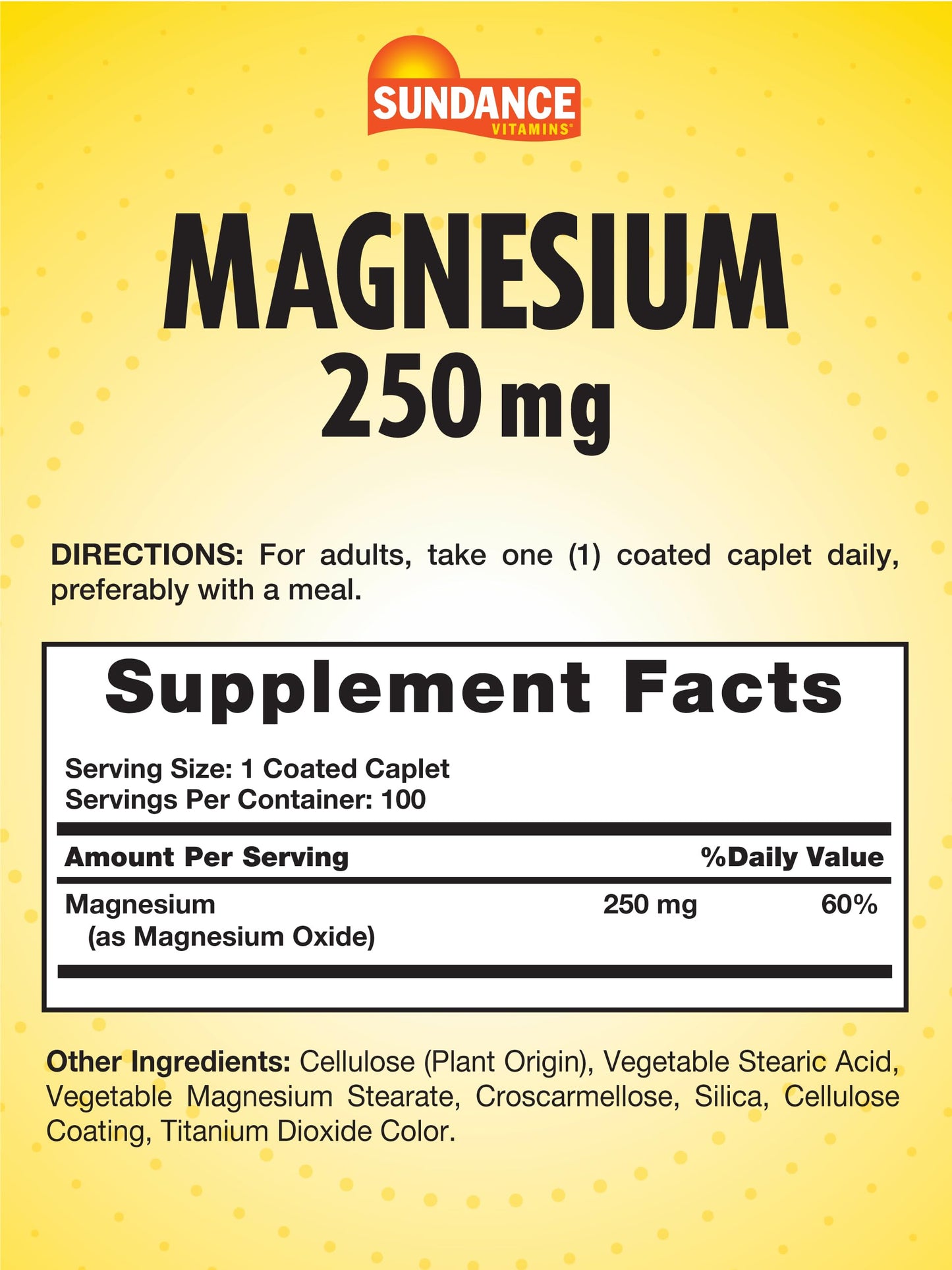 Sundance Magnesium Supplement 250mg Caplets 100 Count