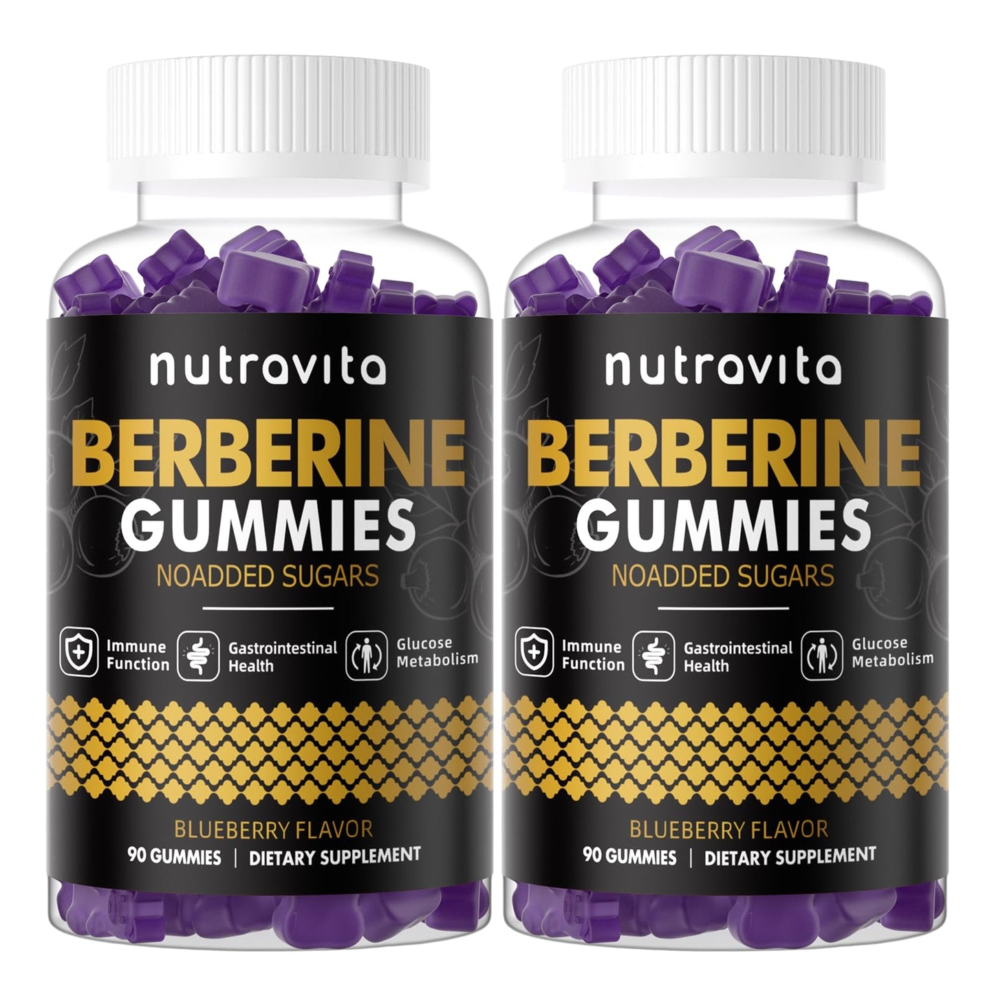 Nutravita Berberine Gummies with Ceylon Cinnamon 1500mg High Potency Berberine HCL, Sugar Free Organic Blueberry Flavor, 180 Gummies