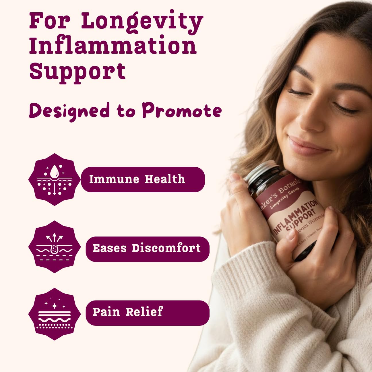 Baker's Botanics Longevity & Anti-Inflammatory Mushroom Gummies – Chaga, Maitake, Turmeric & Astragalus, 30 Count