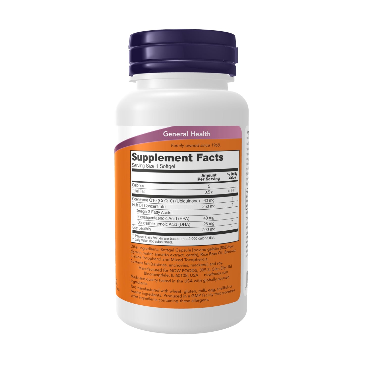 NOW Foods CoQ10 60 mg with Omega 3 Fish Oil, Cardiovascular Health*, 60 Softgels