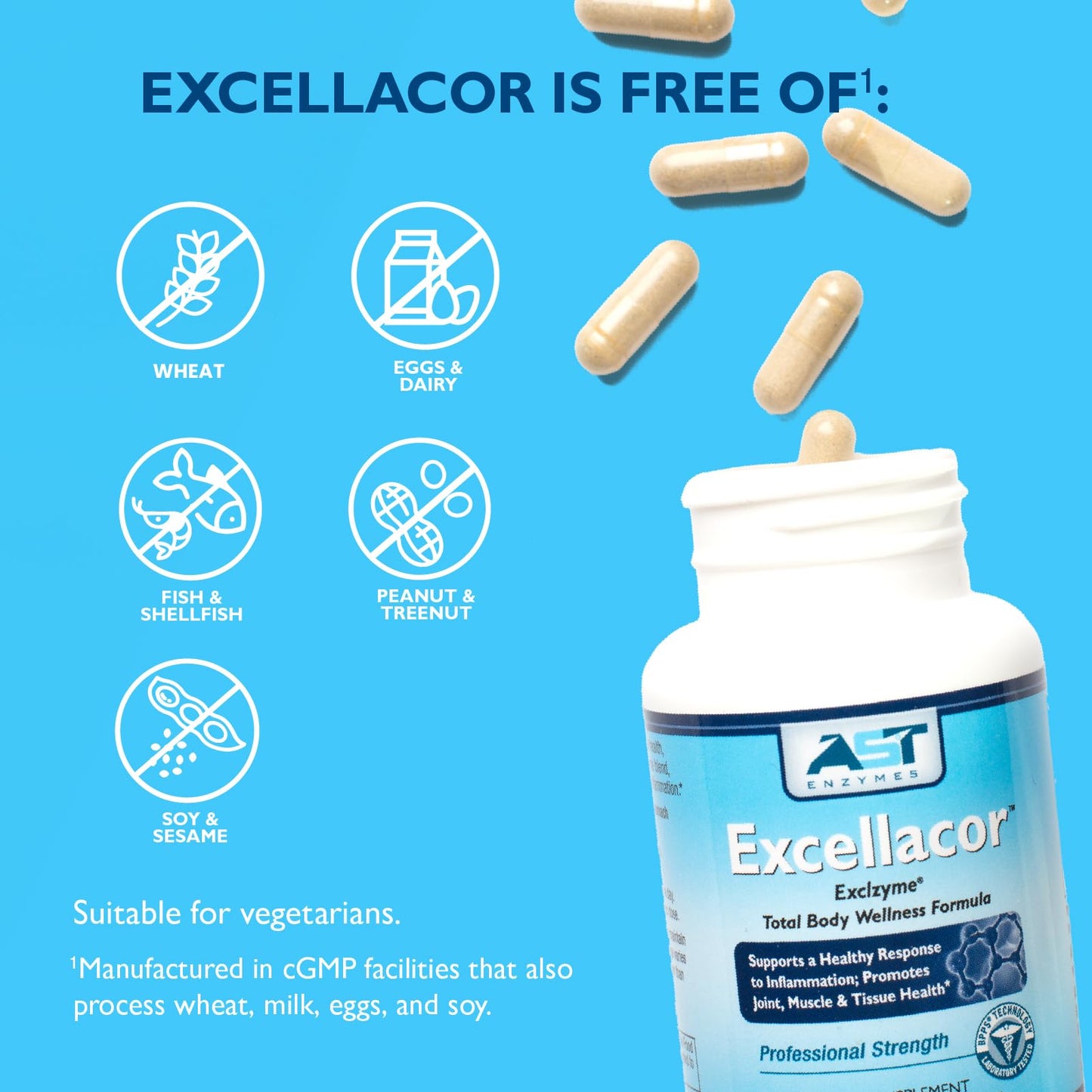 AST Enzymes Excellacor-450 Systemic Enzyme Supplement Capsule, 450-Count