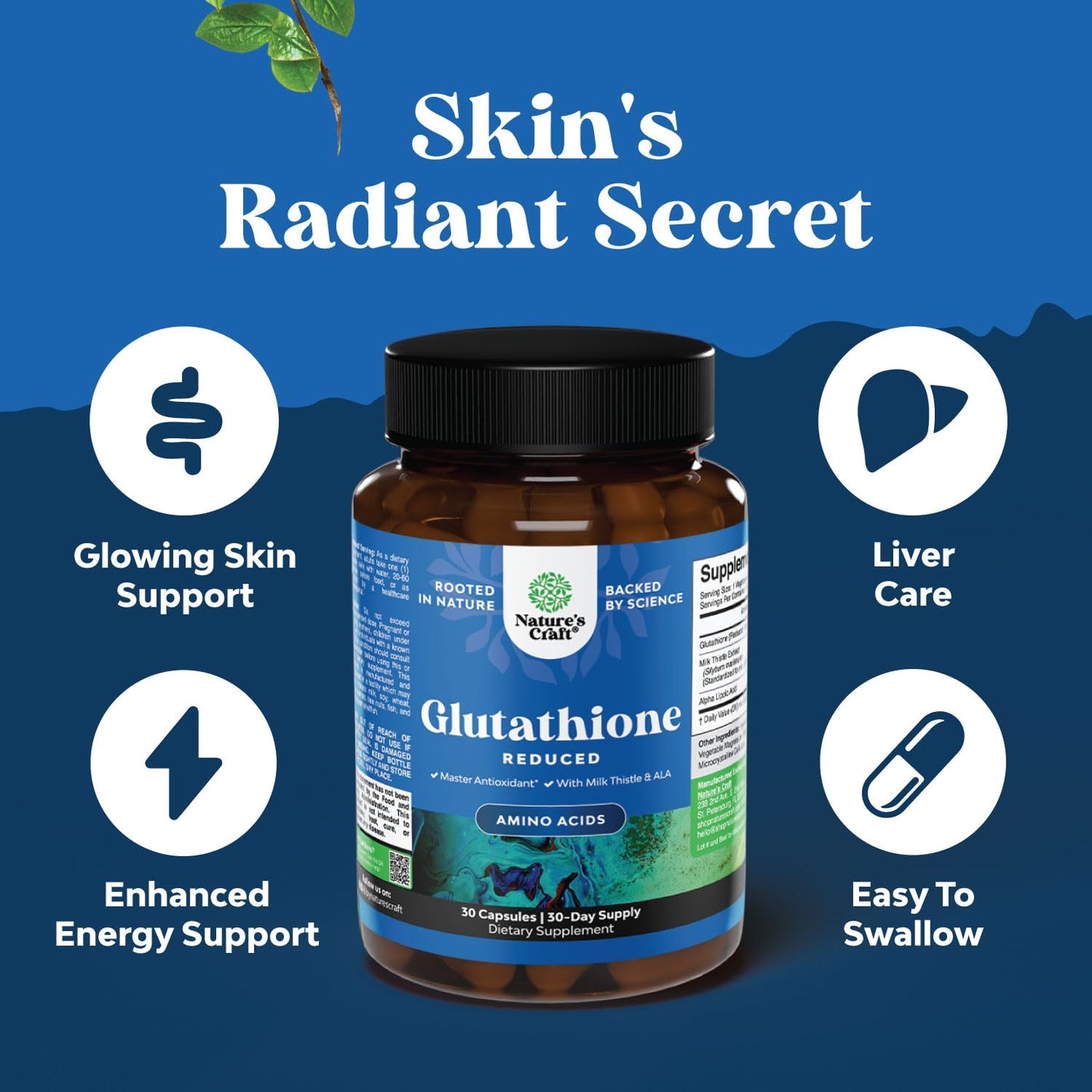 Natures Craft Reduced Glutathione with Milk Thistle Chewable Vitamin C Gummies 90 Count