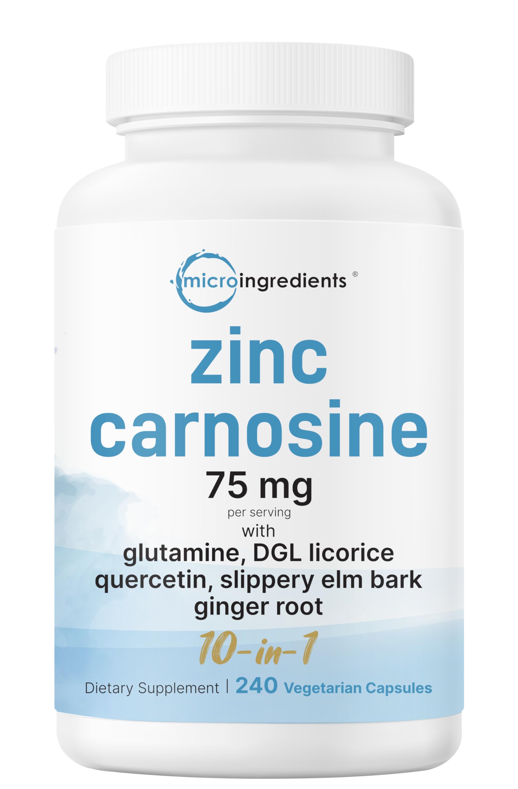 Micro Ingredients Zinc Carnosine 10-in-1 Complex 825mg per Serving Capsules, 240 Count