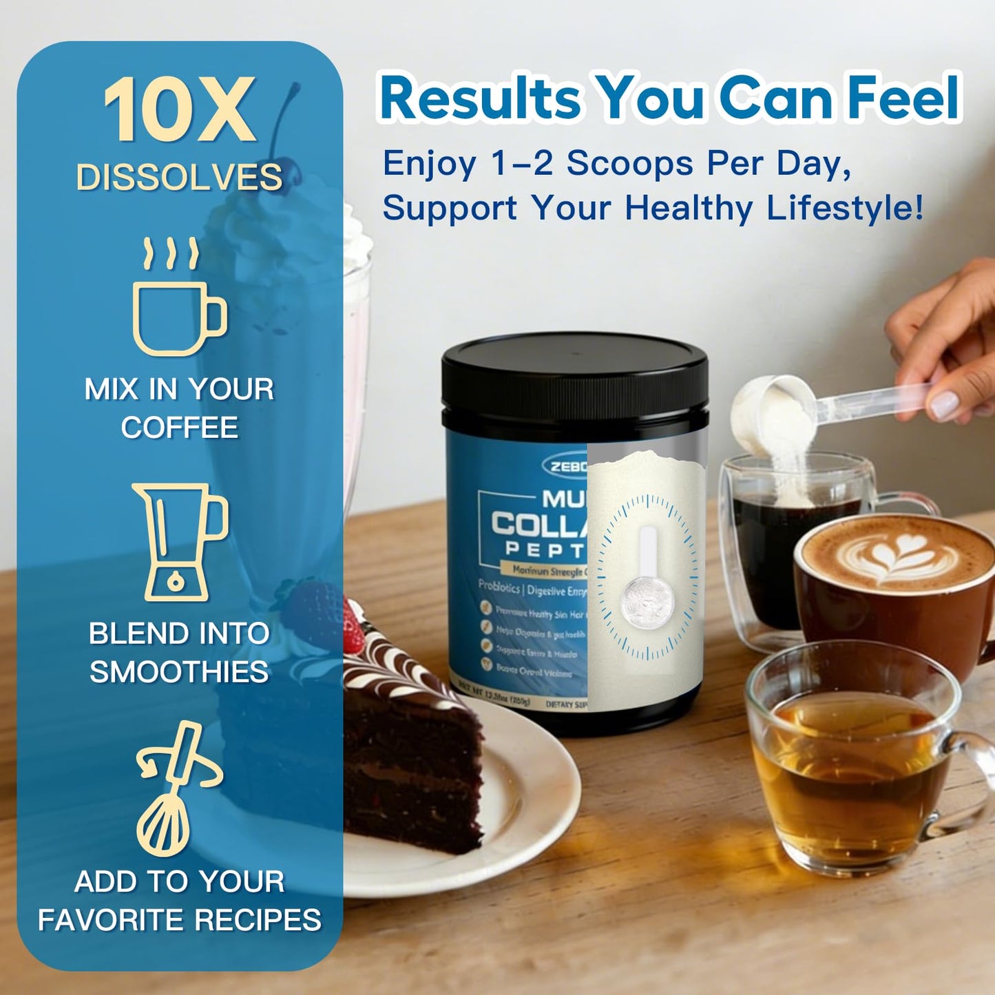 ZEBORA Multi Collagen Peptides Powder with Probiotic for Gut Health, Hydrolyzed Collagen with Digestive Enzymes, Prebiotics for Women, Support Digestive Health, Skin, Hair, Joints, Non-GMO, 12.35 Ounce