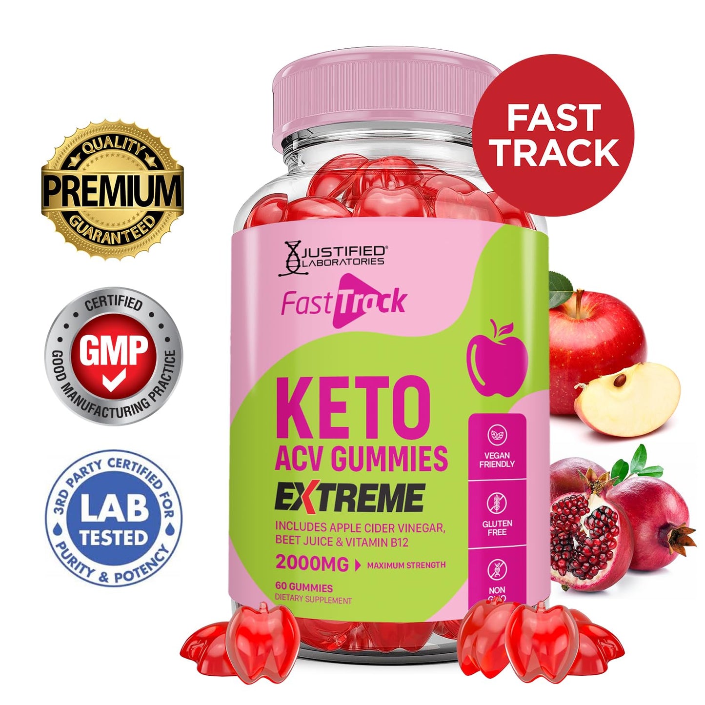 Justified Laboratories Fast Track Keto ACV Extreme 2000MG 60 Gummies