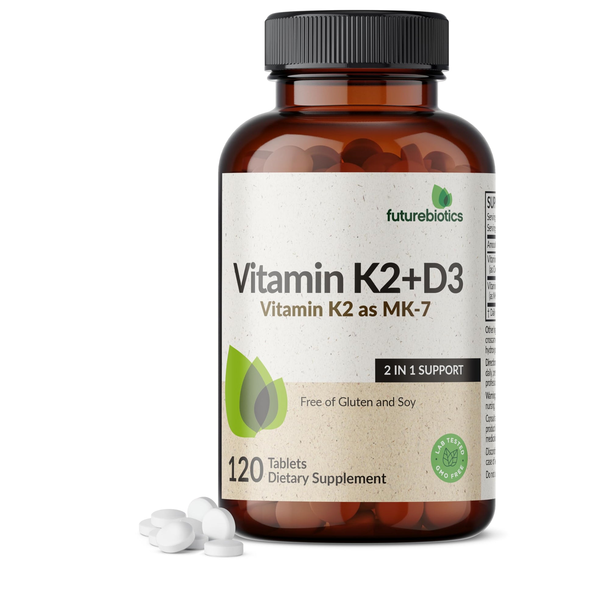Futurebiotics Vitamin K2 with D3 2-in-1 Tablets, 120 Tablets