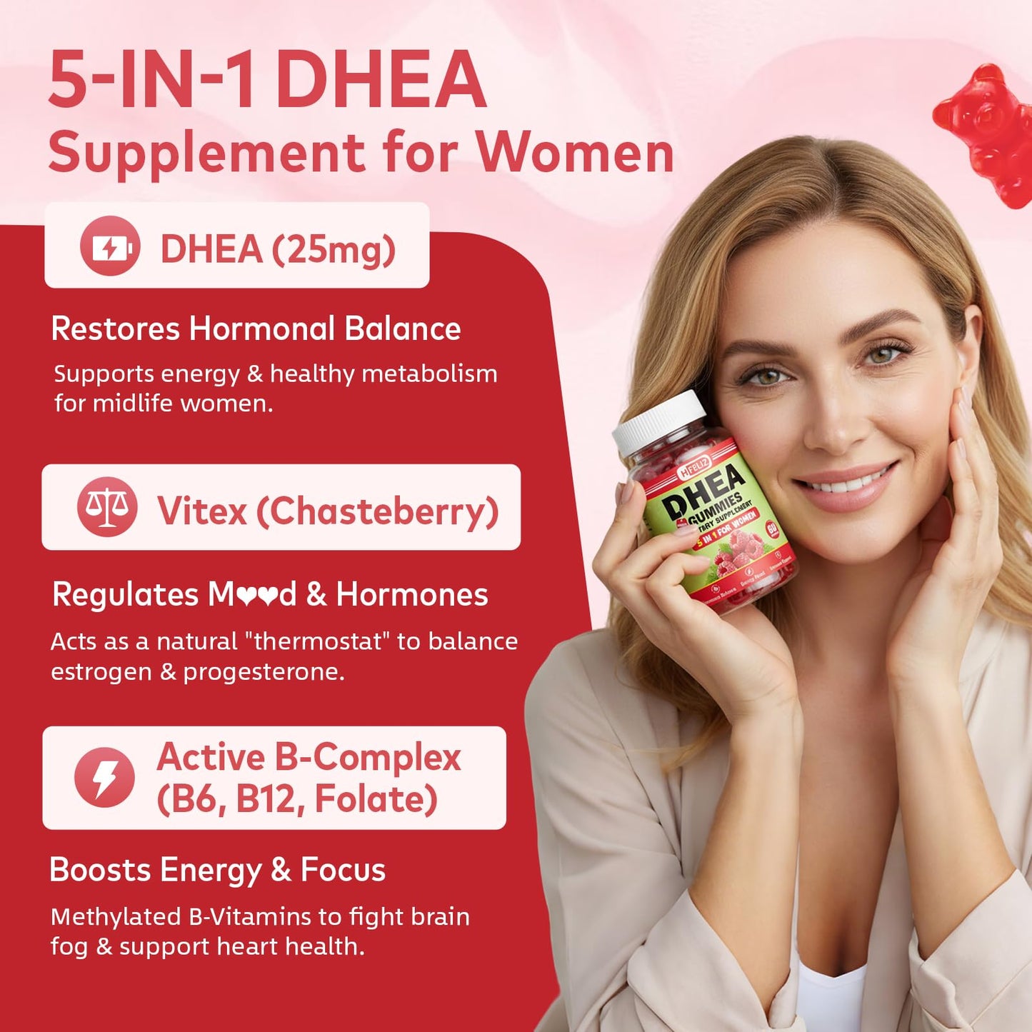 HFELIZ DHEA Supplement for Women Gummies, 60 Count