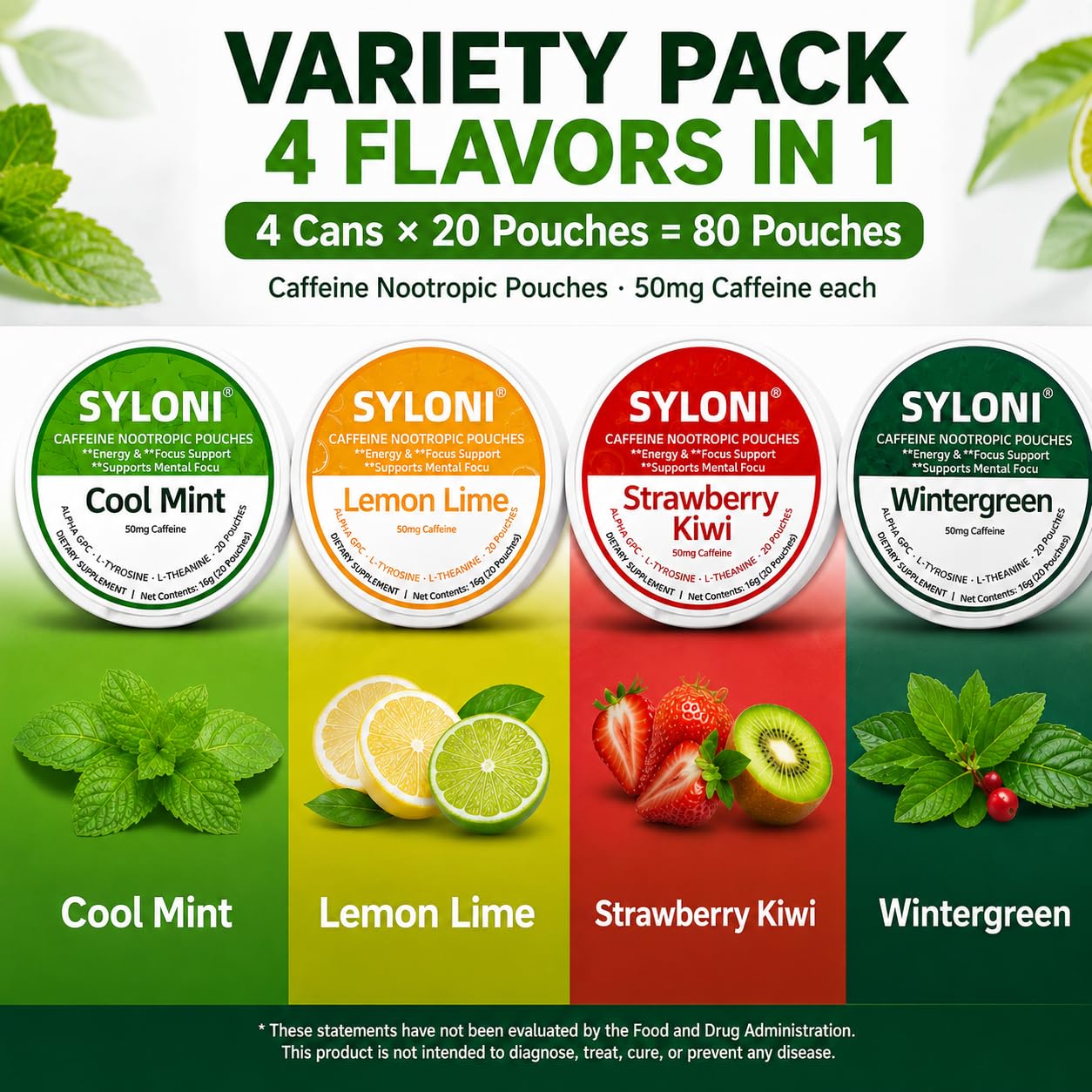 Syloni Caffeine Nootropic Pouches Variety Pack Powder 10