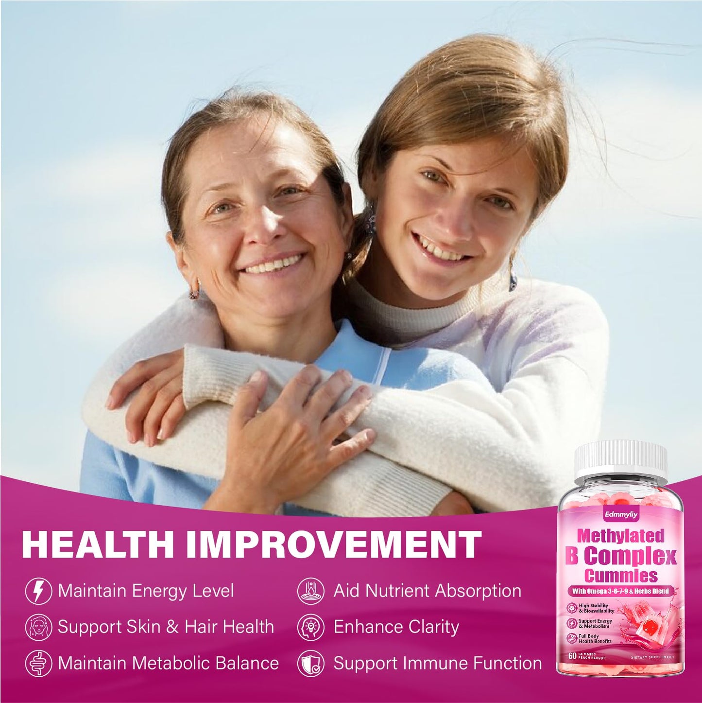 Edmmyliy Methylated B Complex Multivitamin for Women Gummies 120 Gummies