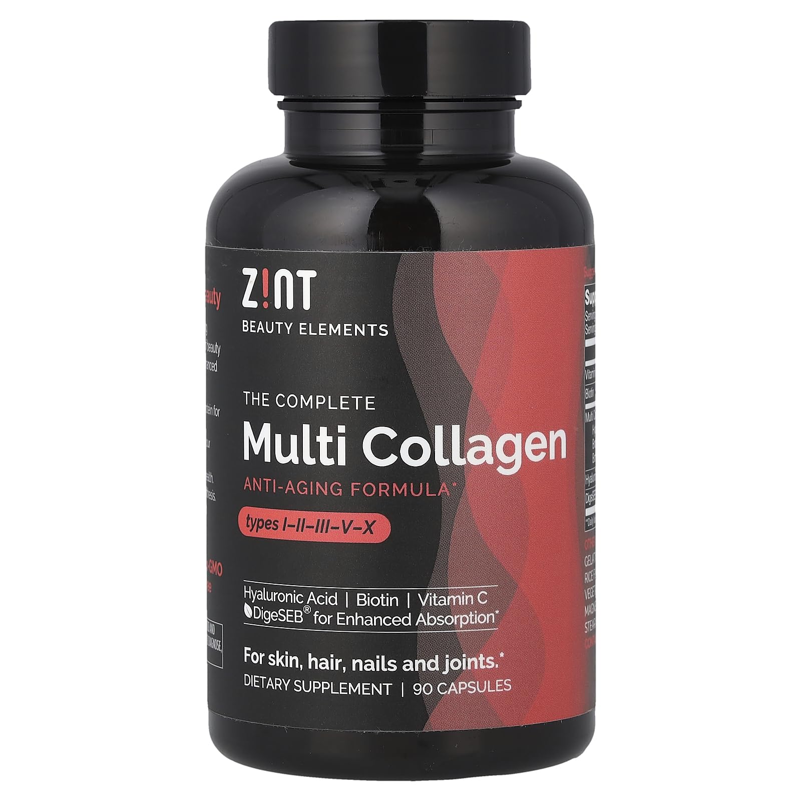 Zint Multi Collagen Capsules - Hydrolyzed Collagen with Types I, II, III, V, X Peptides for Hair, Skin, Nails & Joint Health, 90 Count