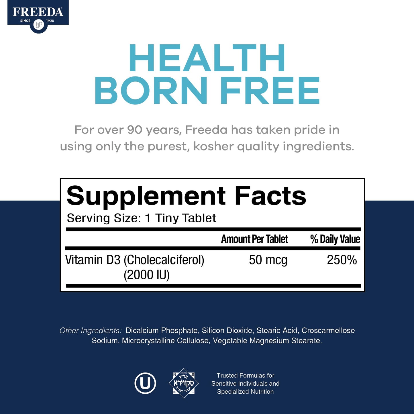 FREEDA Pure Vitamin D3 2000 IU Supplement, 250 Tablets