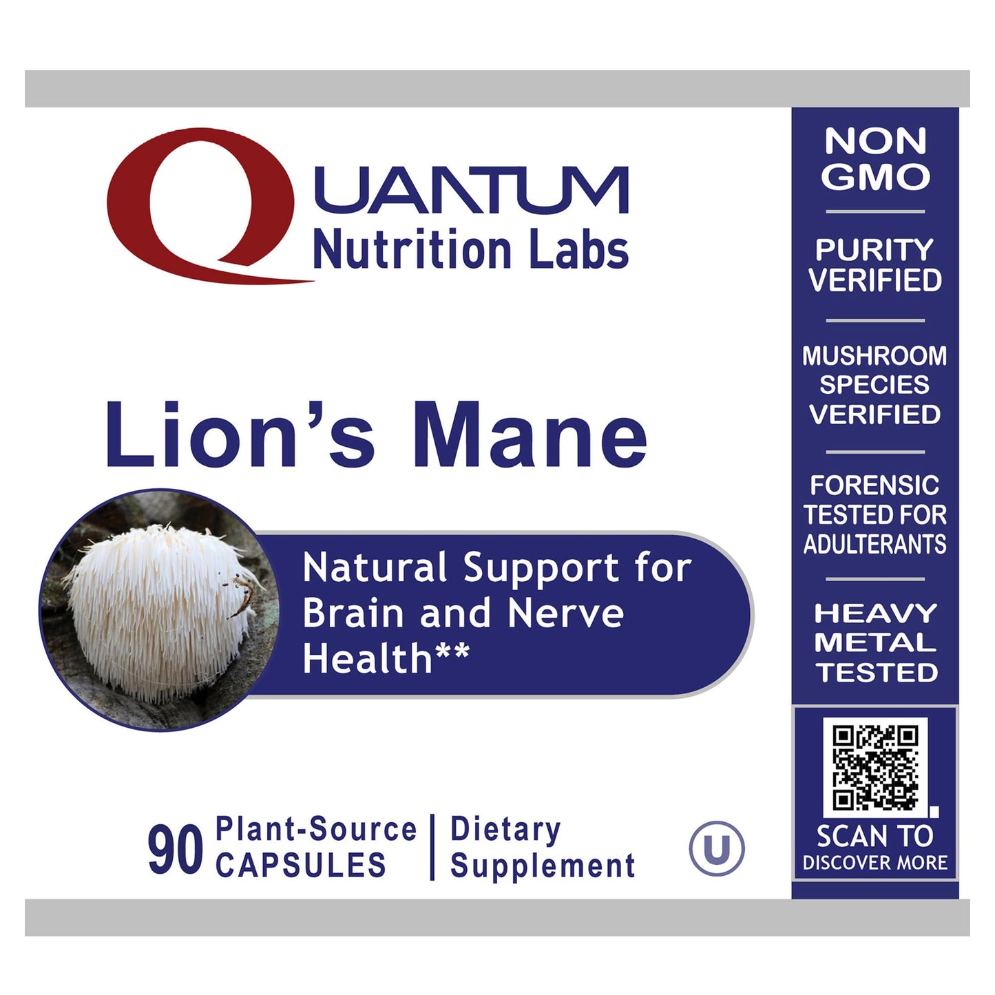 Quantum Nutrition Lion's Mane Mushroom Supplement Capsules, 90 Count