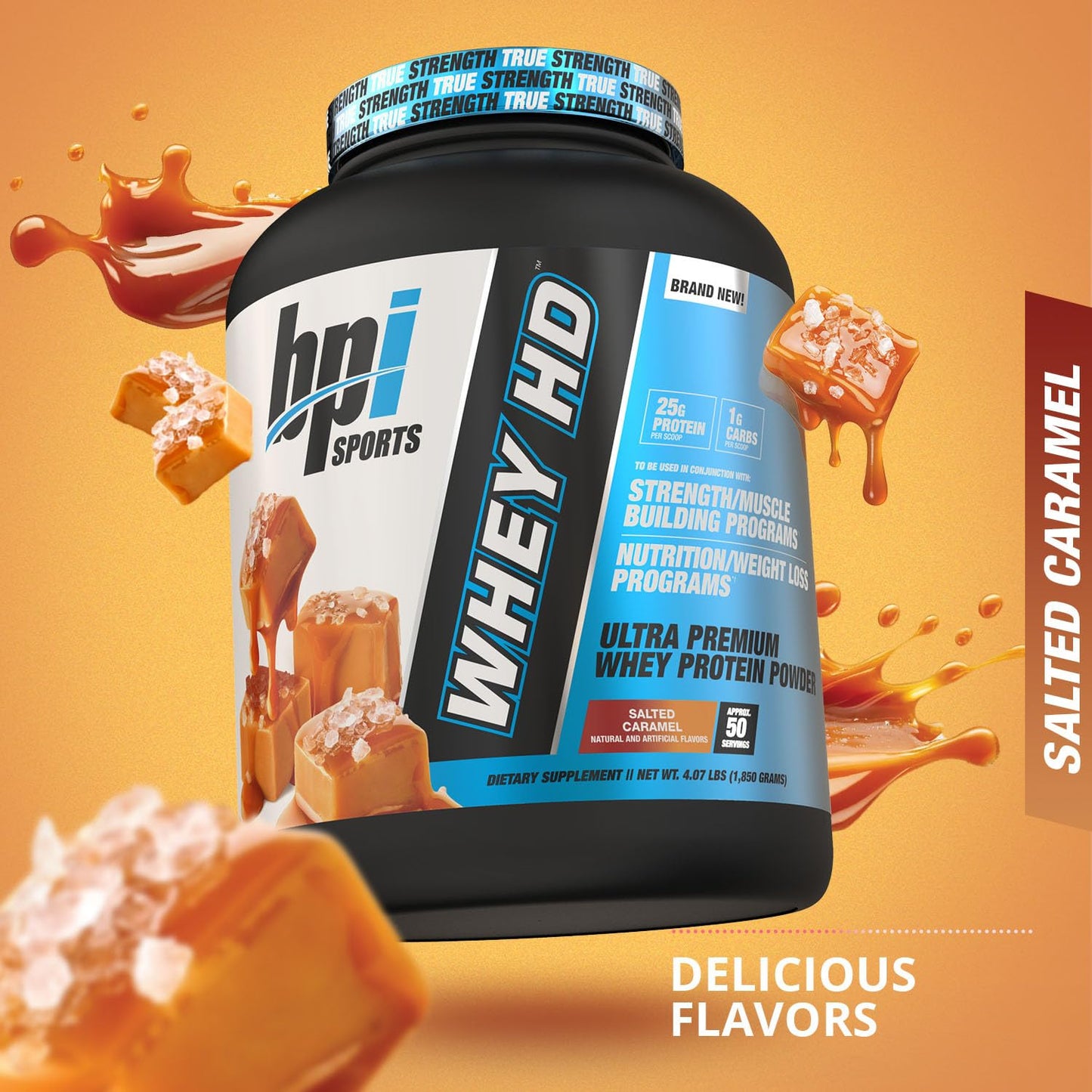 BPI Sports Whey HD Ultra Premium Protein Powder Salted Caramel 65.6 Servings