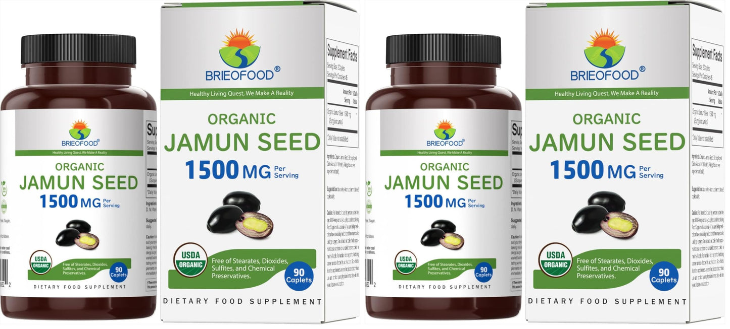 Brieofood Organic Jamun Seed 1500mg Tablets 180 Count