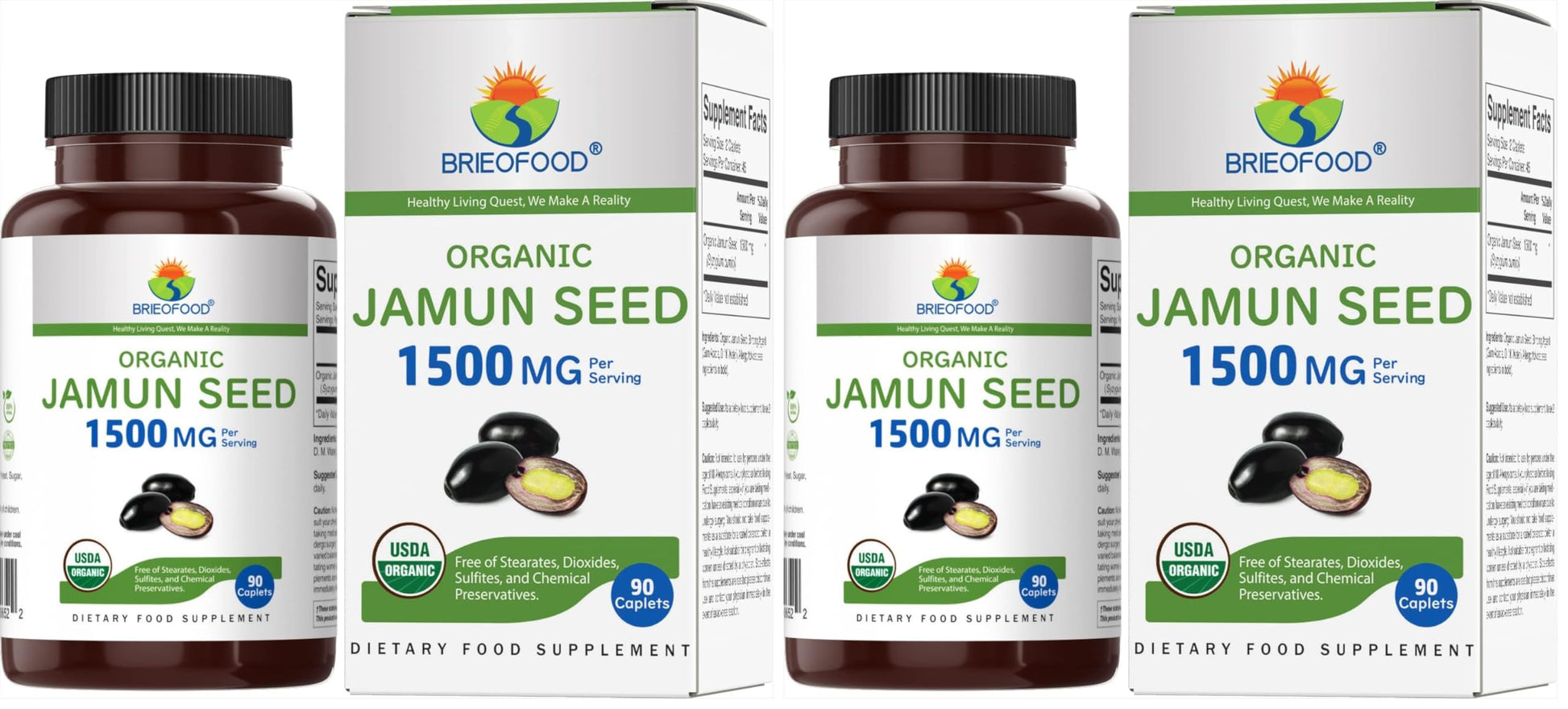 Brieofood Organic Jamun Seed 1500mg Tablets 180 Count