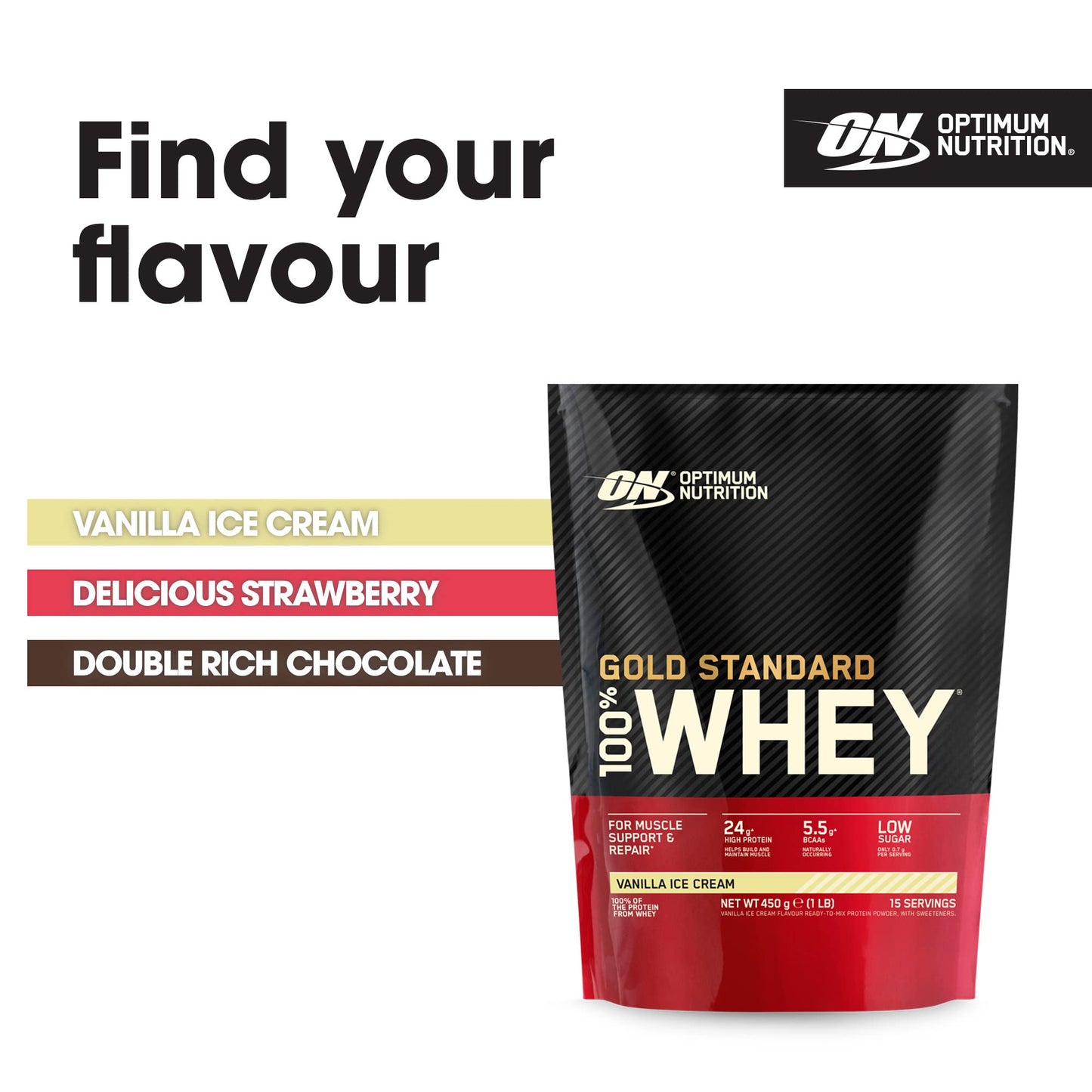 Optimum Nutrition Gold Standard 100% Whey Vanilla Ice Cream Powder, 15.9 Ounce