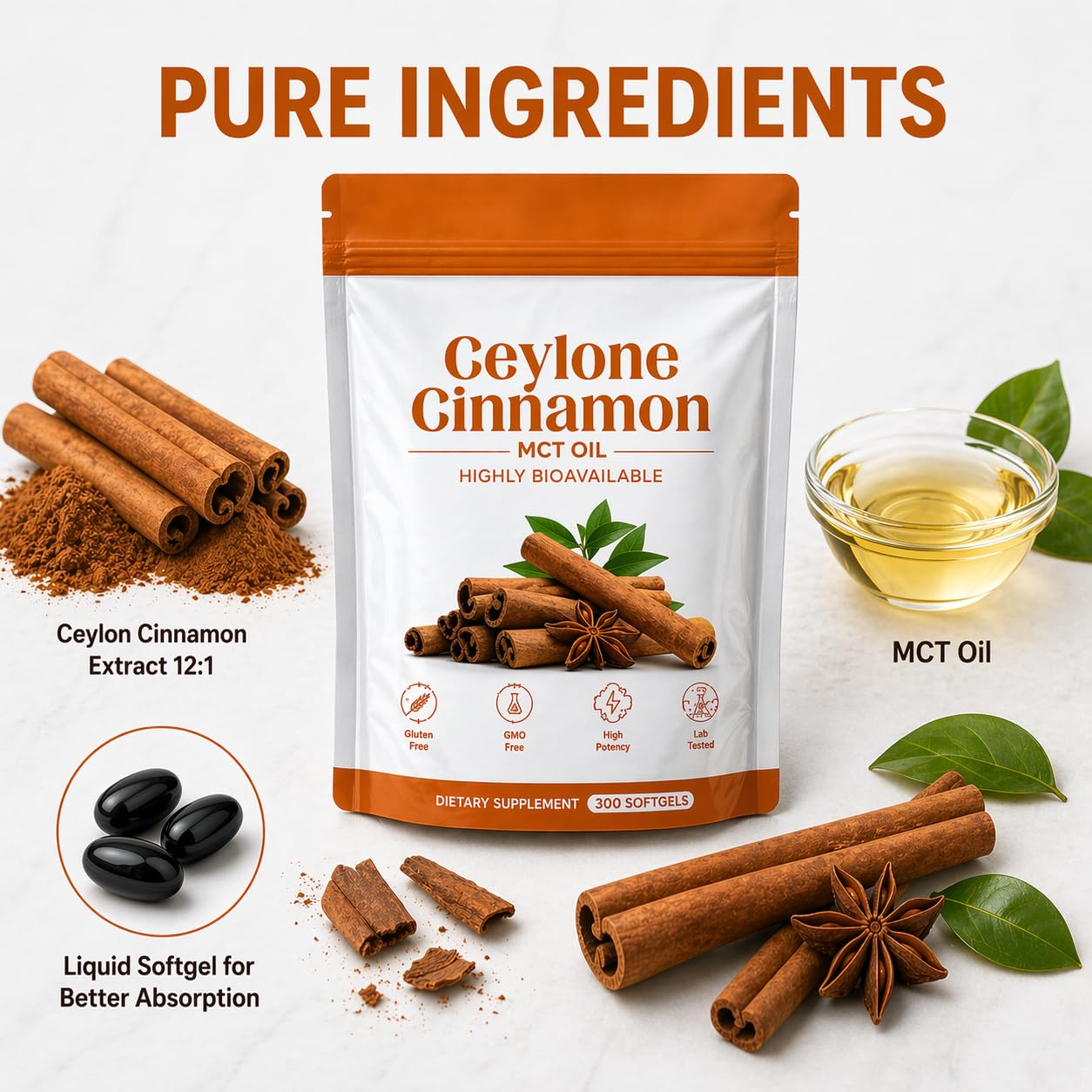 Minnah Metabolae Ceylon Cinnamon Capsules with MCT Oil, Highly Bioavailable Herbal Extract, Non-GMO, Gluten Free, 1 Capsule