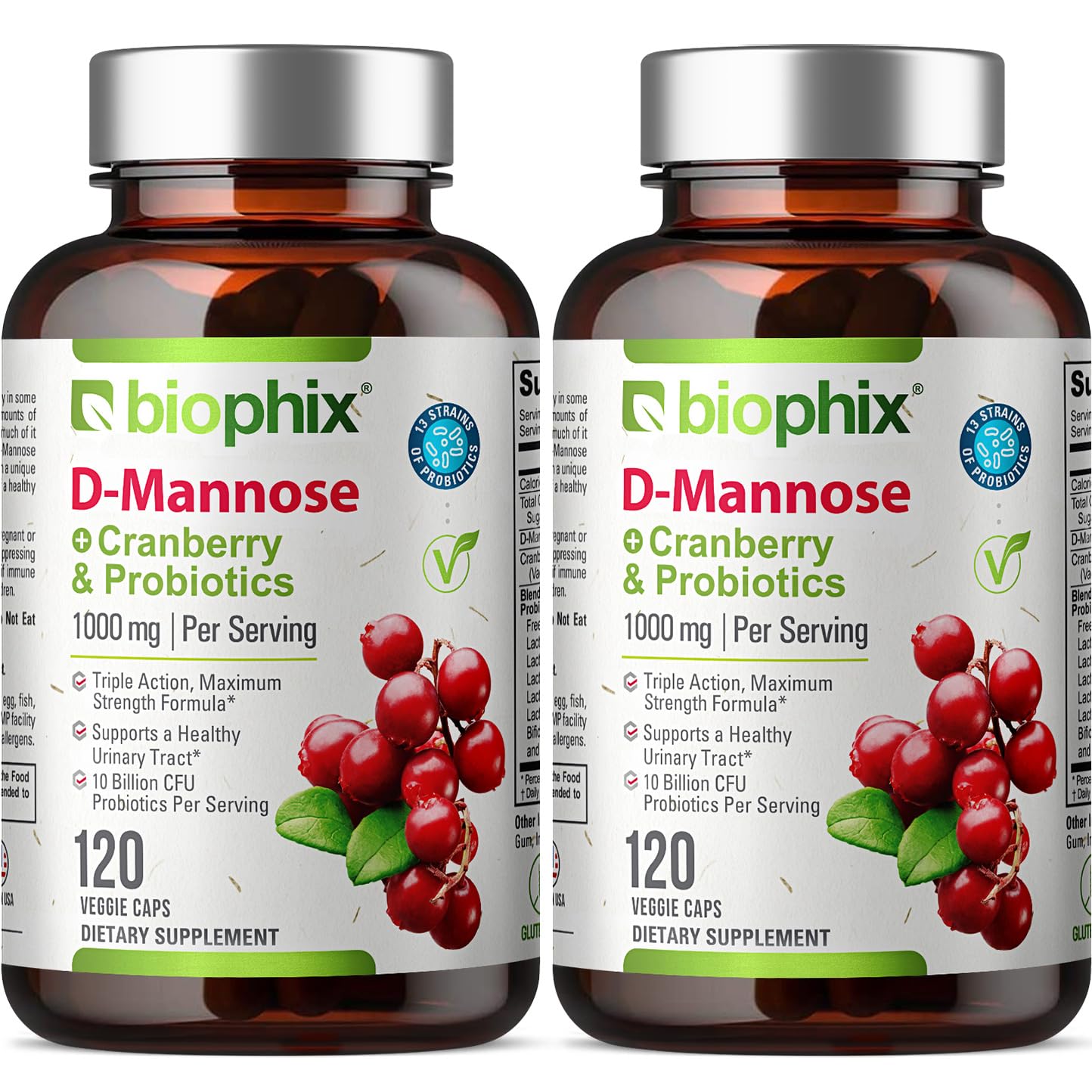 biophix D-Mannose 1000mg Capsules with Cranberry & Probiotics - D Mannose Supplements for Women - Urinary Tract & Bladder Health Support - Digestive Well-Being - 240 Capsules