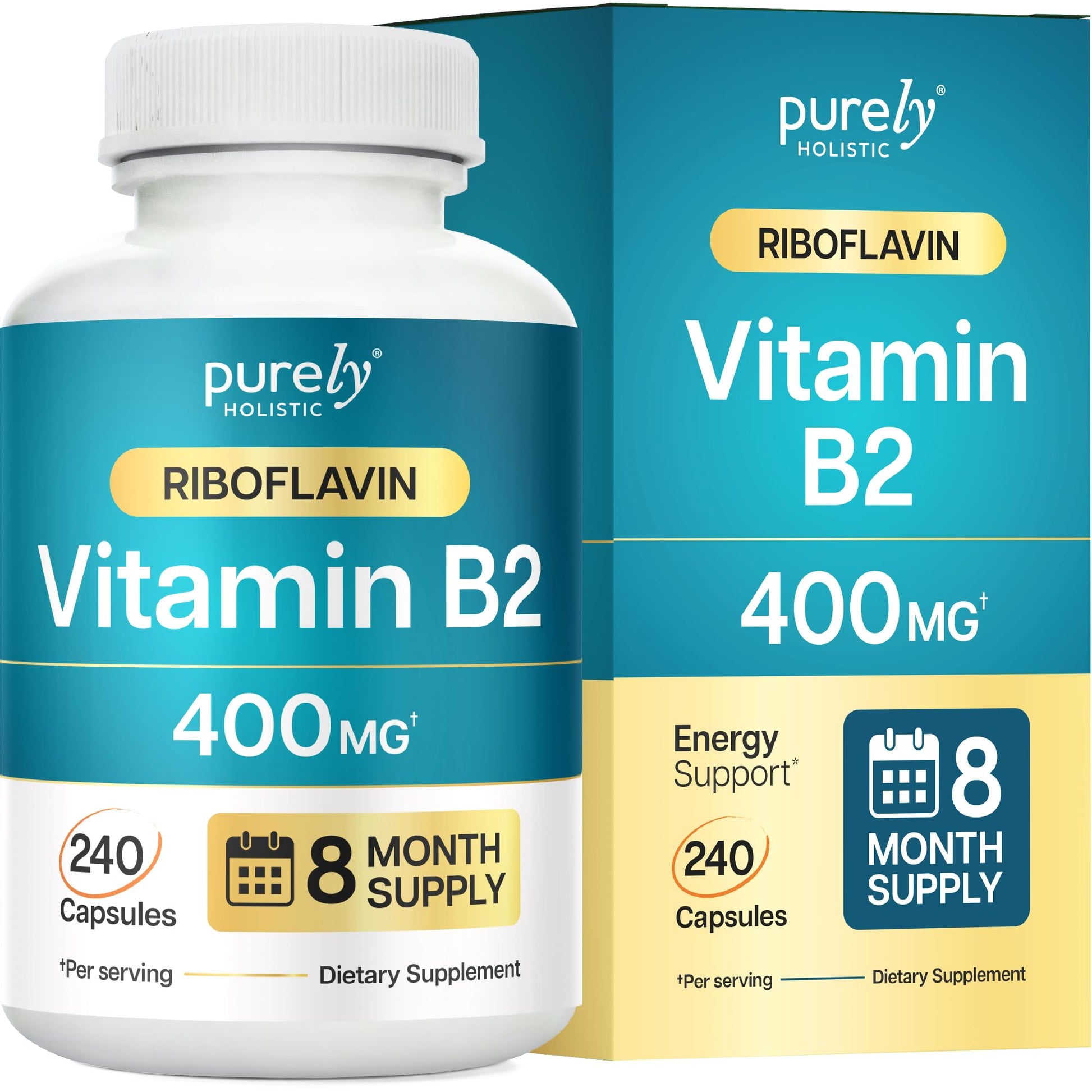 Purely Holistic Vitamin B2 Riboflavin 400mg Capsule 240 Count