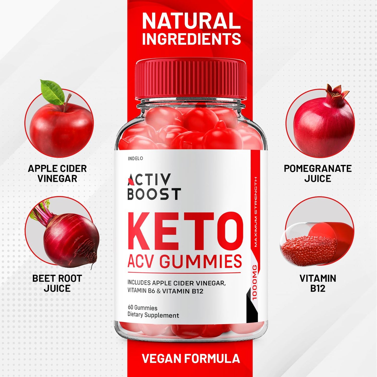 Indelo Activ Boost Keto ACV Gummies 180 Gummies