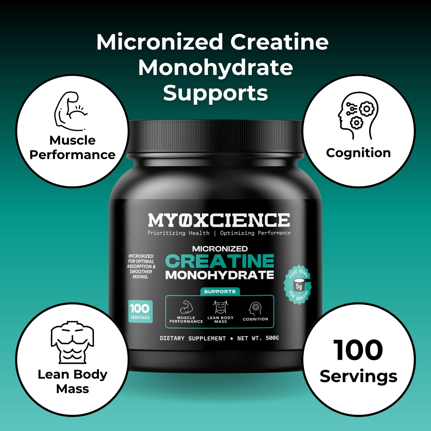 MYOXCIENCE Micronized Creatine Powder 17.6 oz
