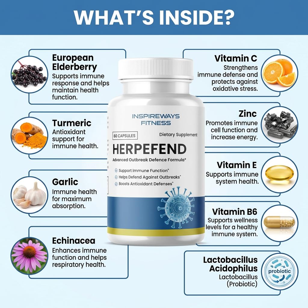 Fitness InspireWays Herpefend Ultra Strength Advanced Daily Immune Support Formula 60 Capsules
