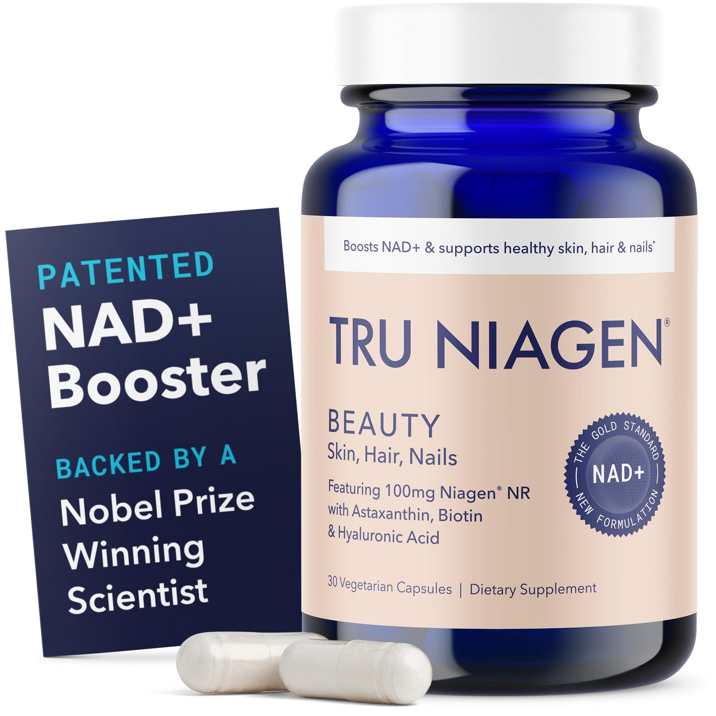 TRU NIAGEN Beauty NAD+ Supplement, Hair, Skin & Nails, Biotin Capsule 30 Count