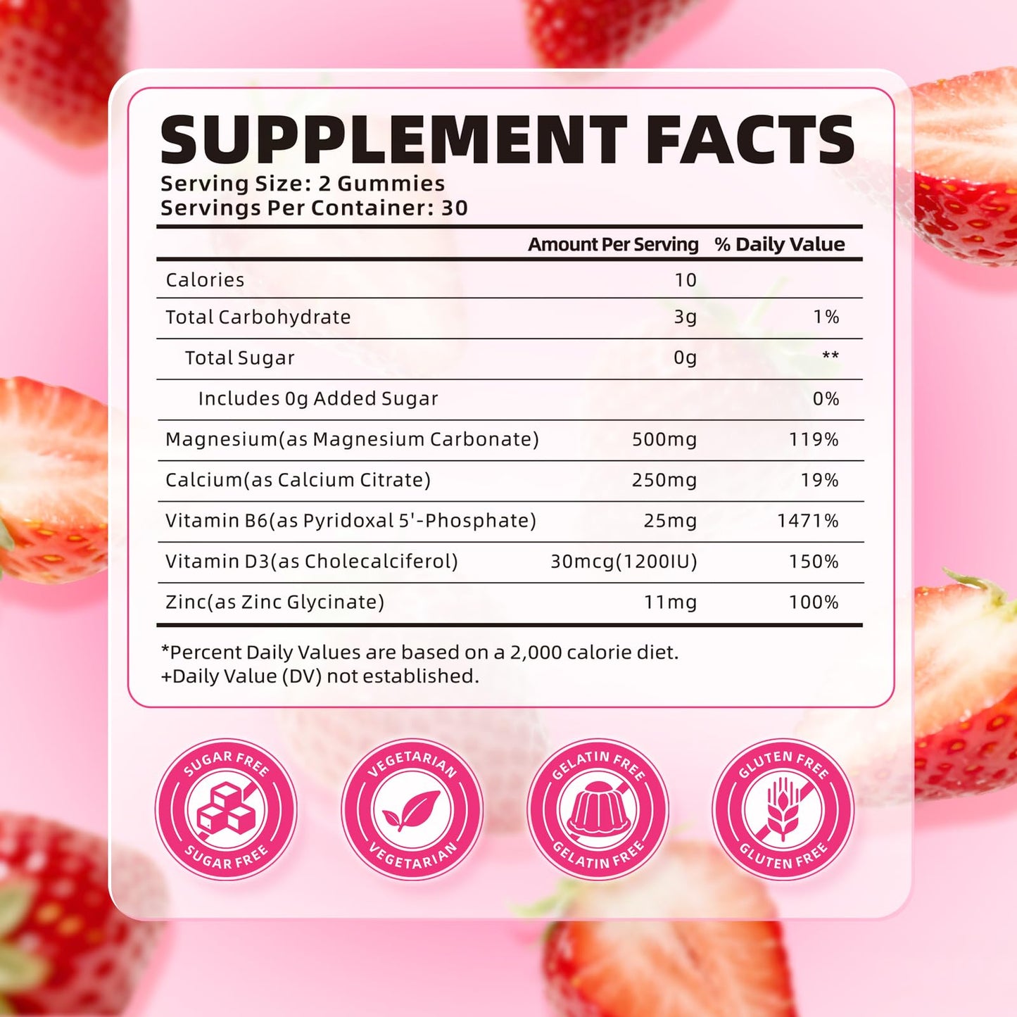 softbear Magnesium Carbonate Gummies 500mg, Sugar-Free, Vegan/Organic Strawberry Flavor, 120 Gummies