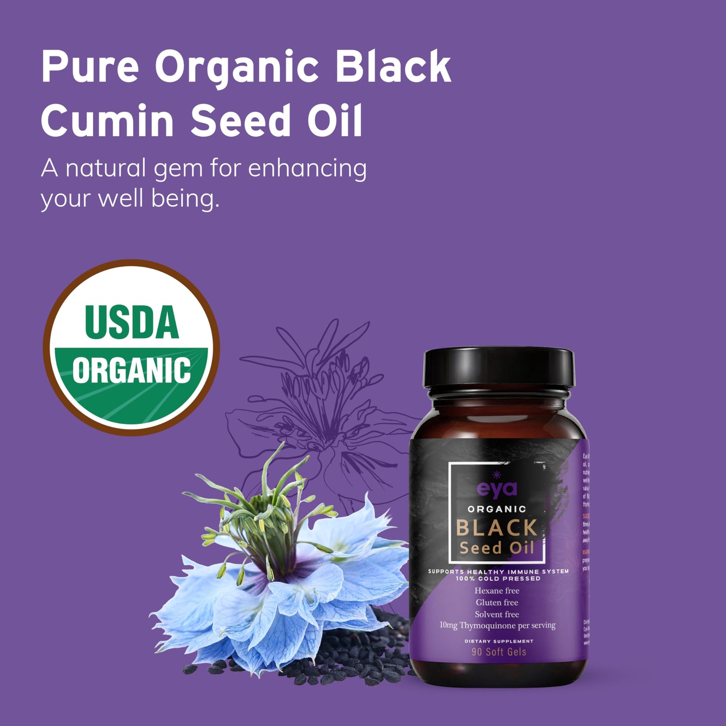 Eya Vitamins Organic Egyptian Black Cumin Seed Oil Softgel 90 Count