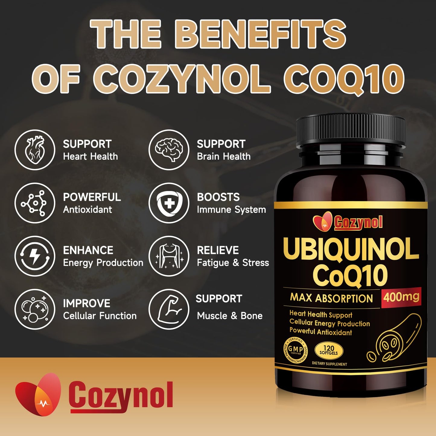 Cozynol Ubiquinol CoQ10 400mg Softgel 120 Count