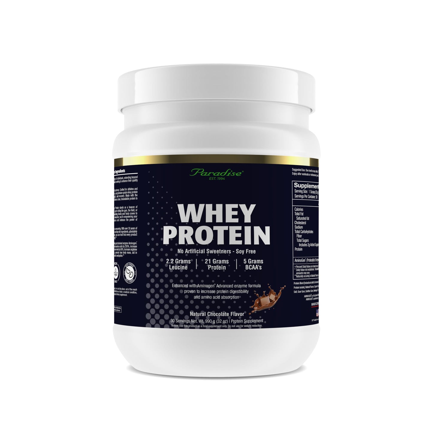 Paradise Herbs 100% Whey Protein Powder, Chocolate, 32 Servings