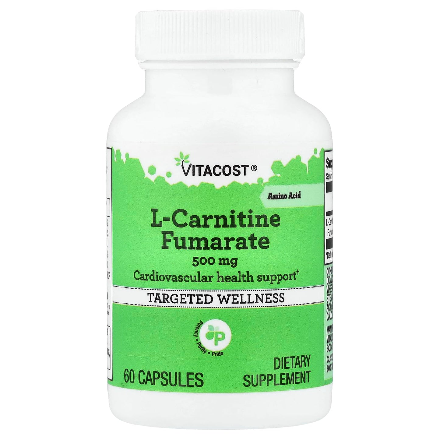 Vitacost L-Carnitine Fumarate 500 mg Capsules, 60 Capsules