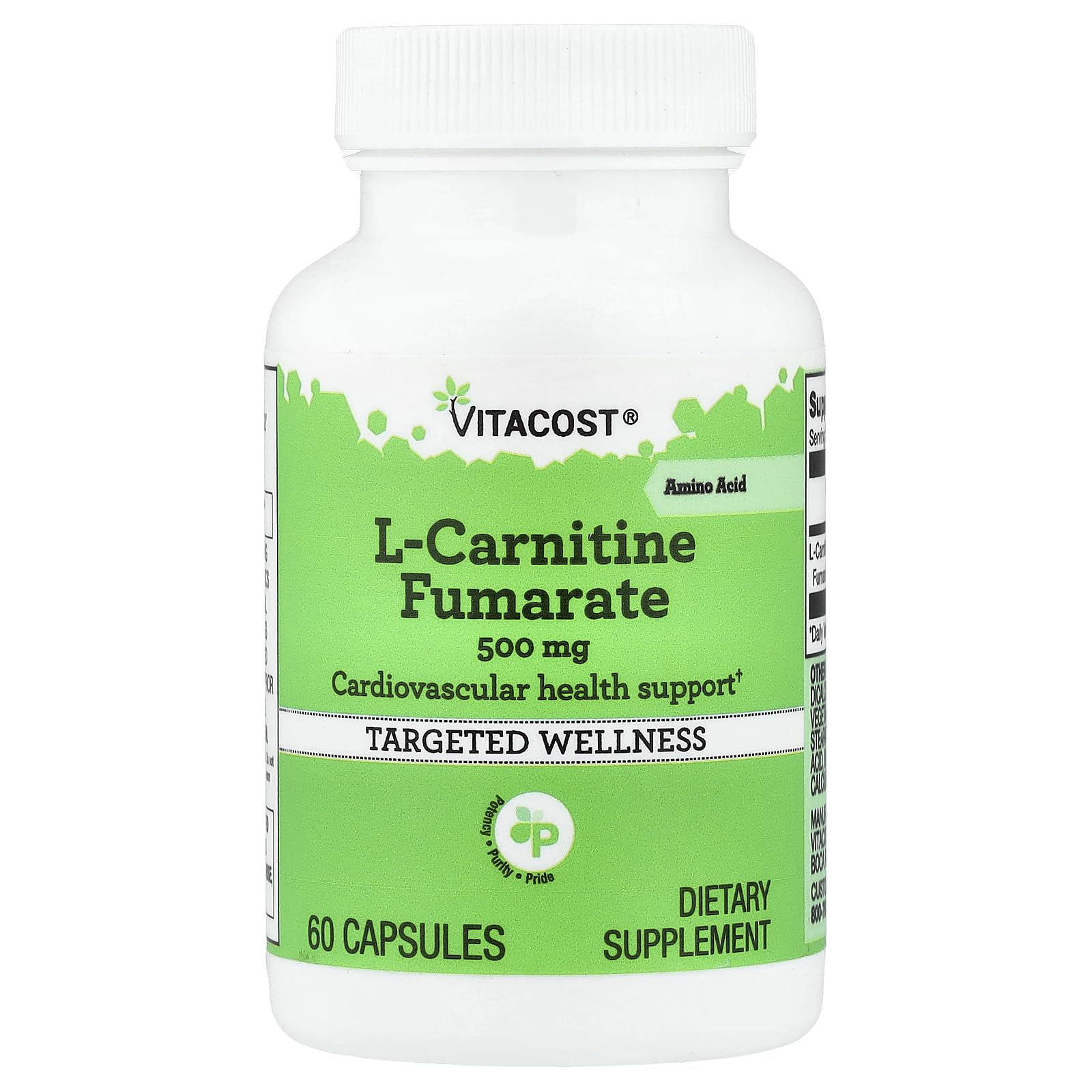 Vitacost L-Carnitine Fumarate 500 mg Capsule, 60 Capsules