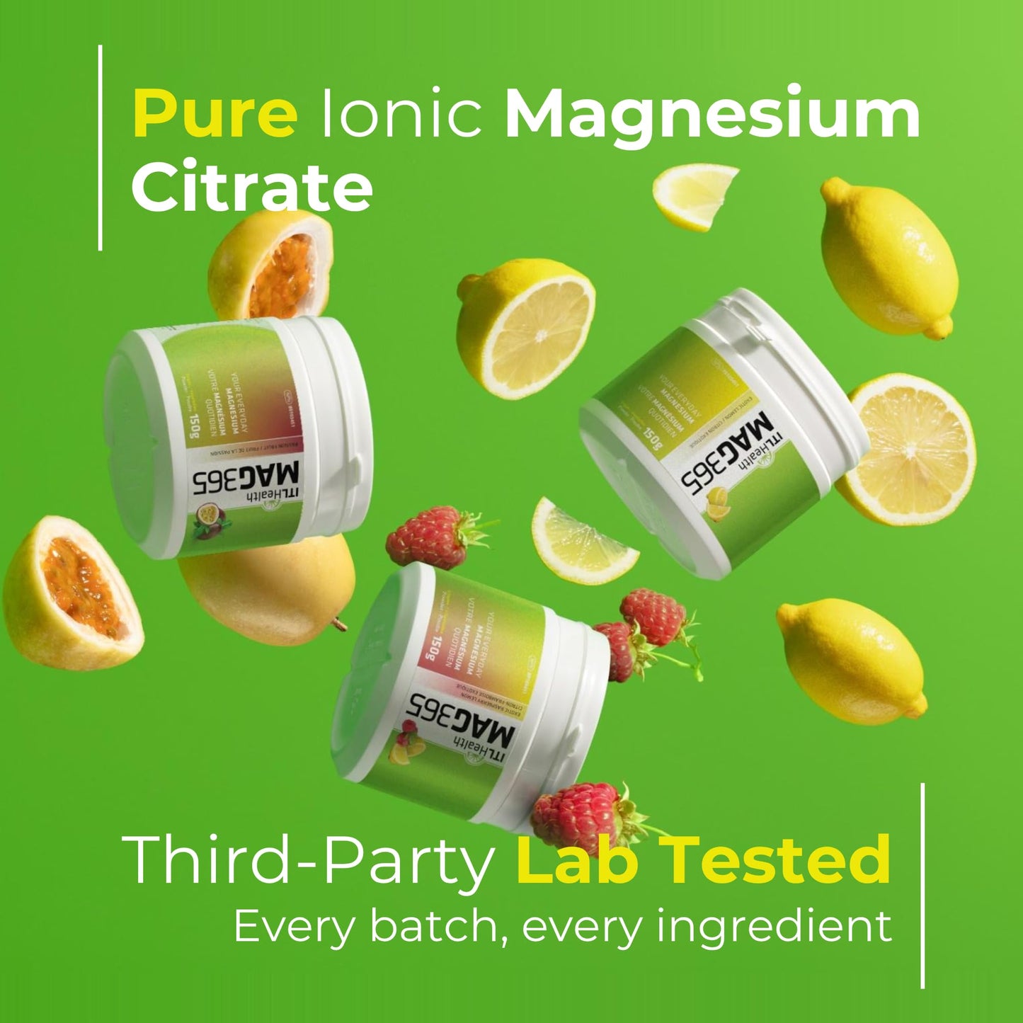 Mag365 Pure Ionic Magnesium Citrate Powder - Natural & Bioavailable Water-Soluble Supplement with Citric Acid - Passion Fruit, 10.58 oz