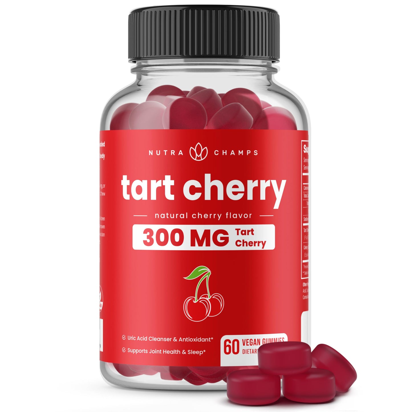 NutraChamps Tart Cherry Gummies with Celery Seed – 60 Count