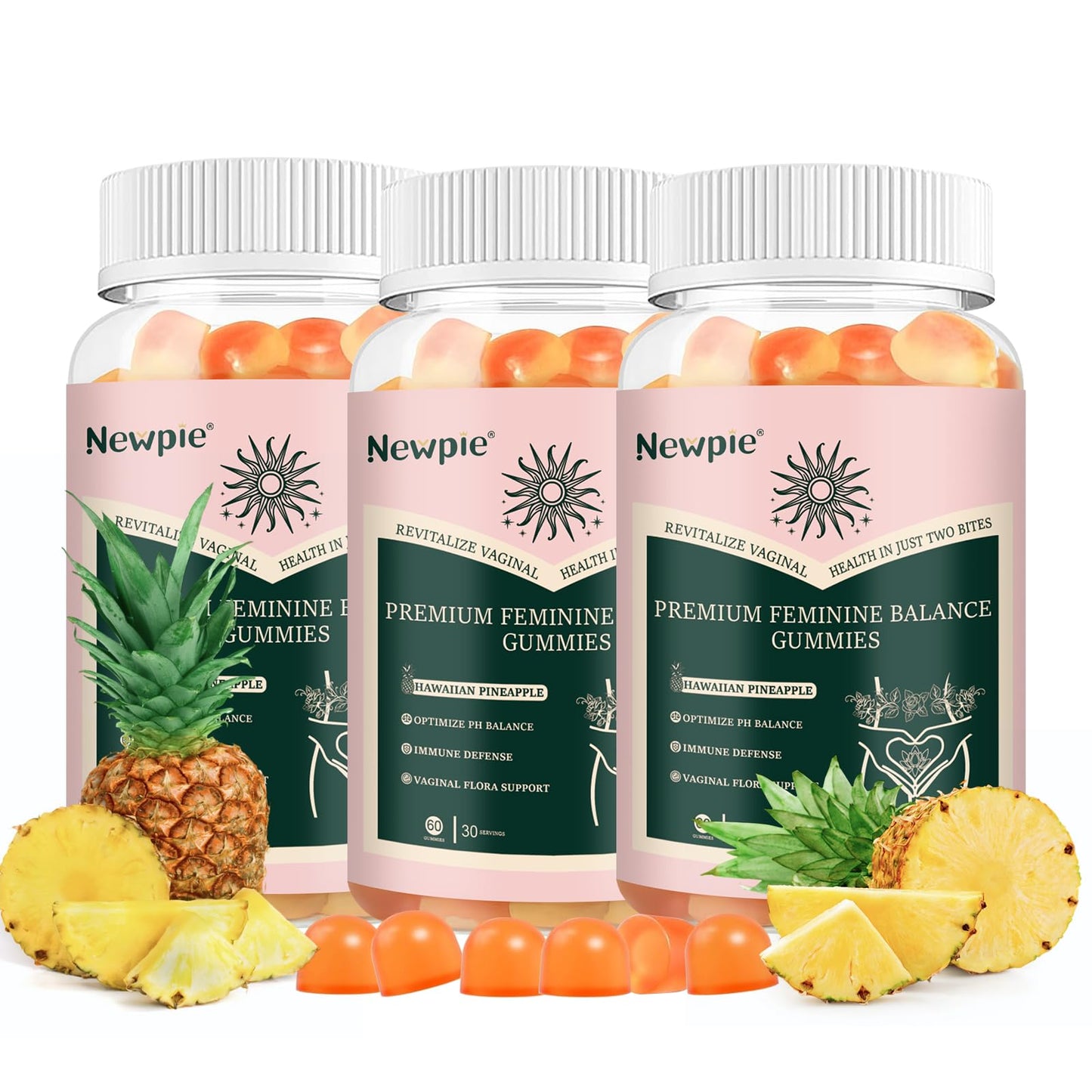 Blltzzz Premium Feminine Balance Gummies for Women – Pineapple – Immune Support, Vegan, Gluten-Free & Halal – 60 Gummies