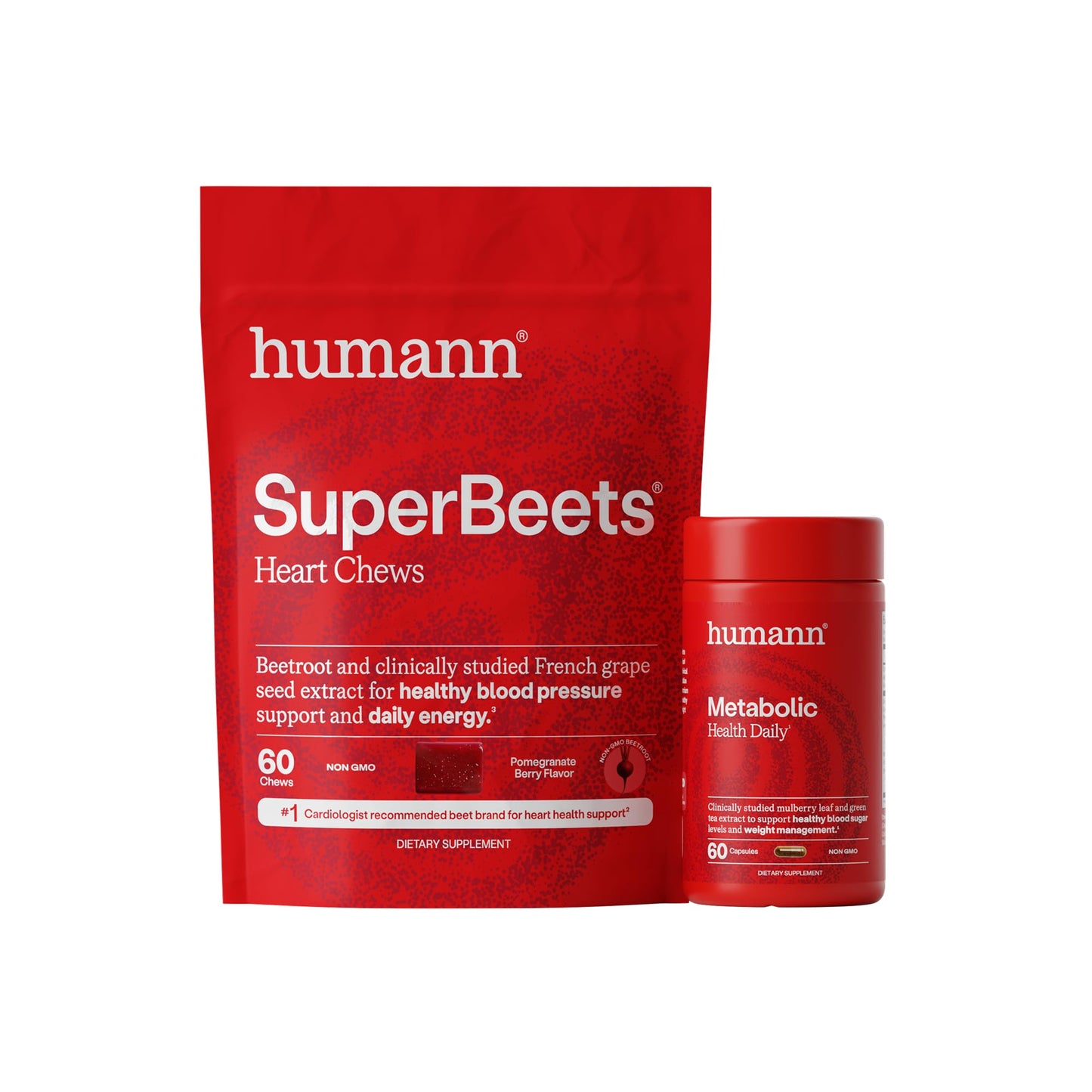 Humann SuperBeets Heart Chews & Metabolic Health Daily Bundle Tablets, 120 Count