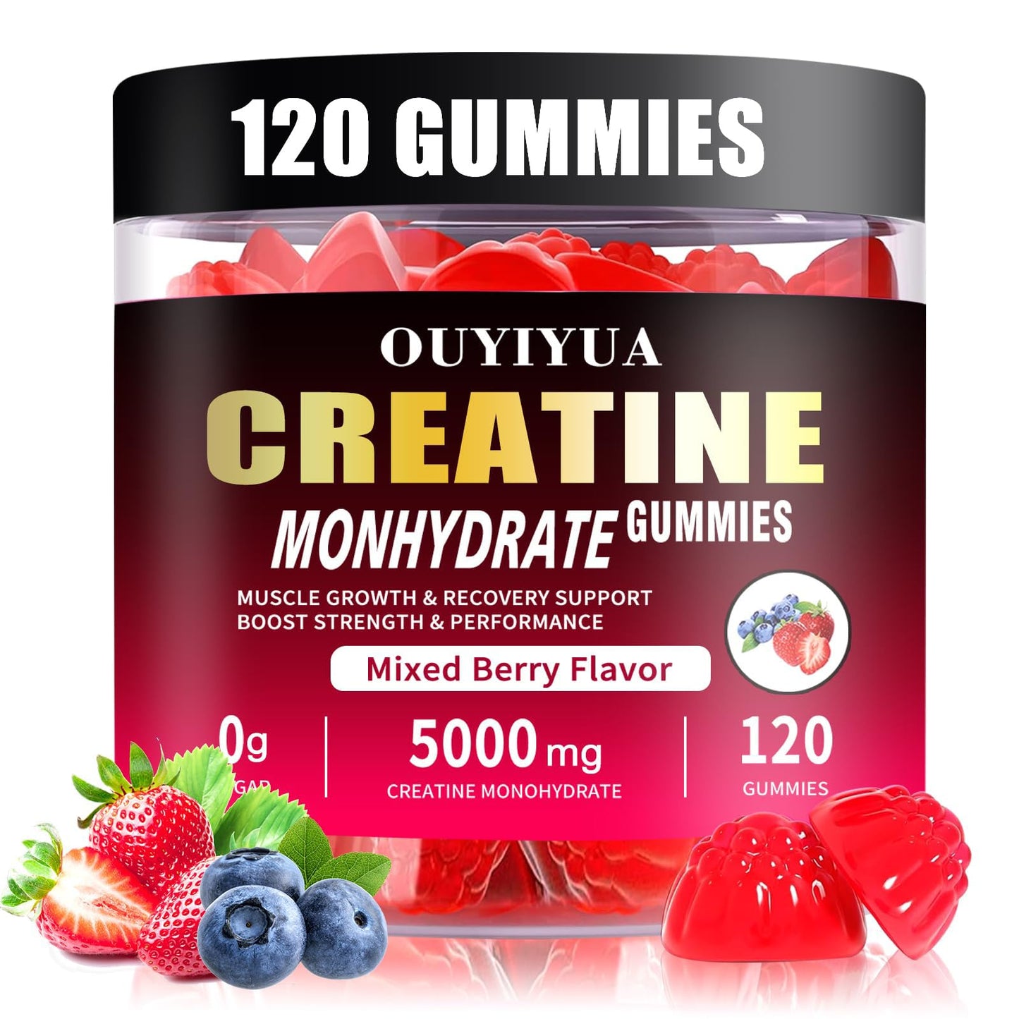 OUYIYUA Creatine Monohydrate Gummies 5000mg, 120 Count