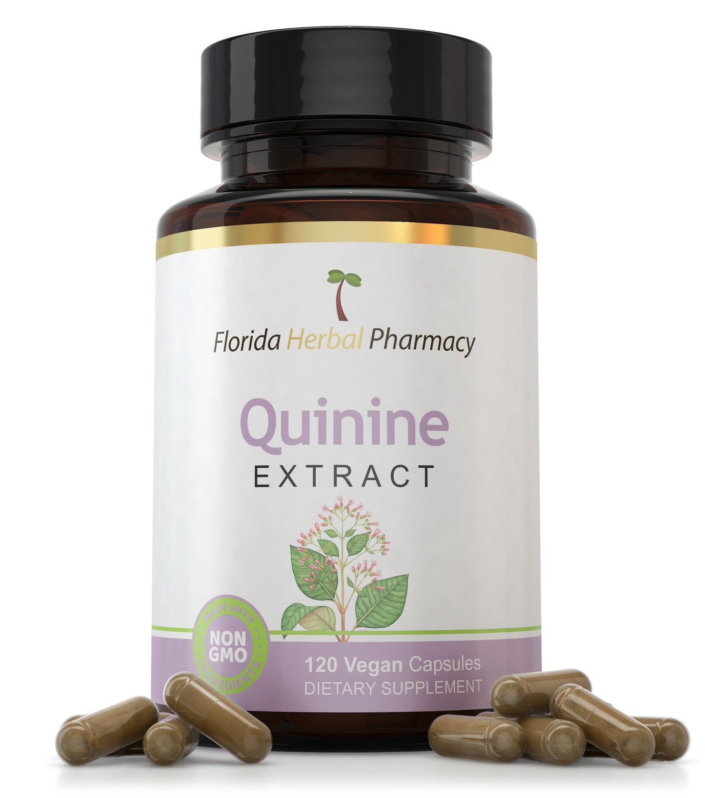 Florida Herbal Pharmacy Quinine Cinchona Dried Bark Extract Supplement Capsules 120 Count