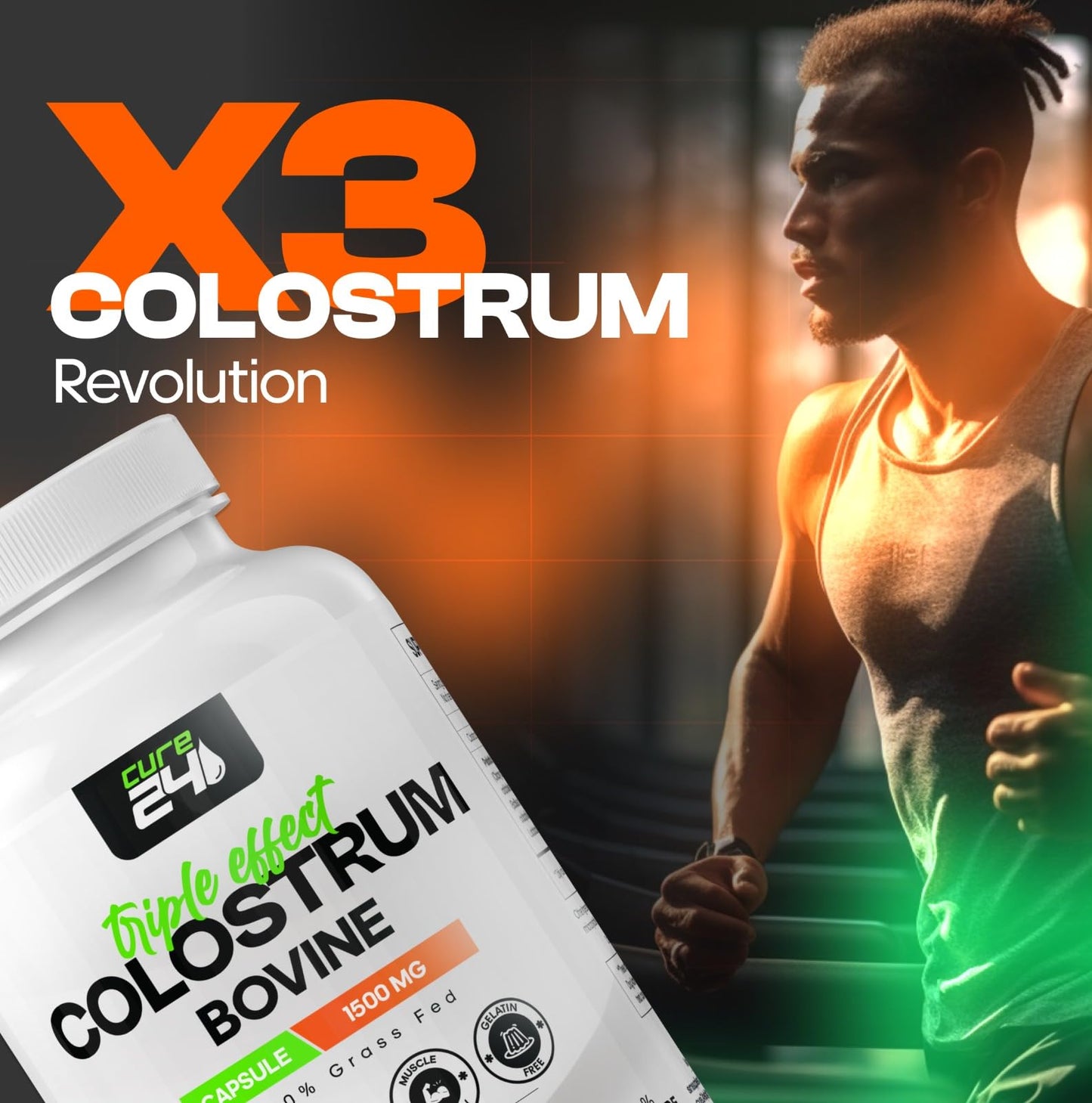 Cure24 Bovine Colostrum X3 Supplement Powder Capsule, 90 Count