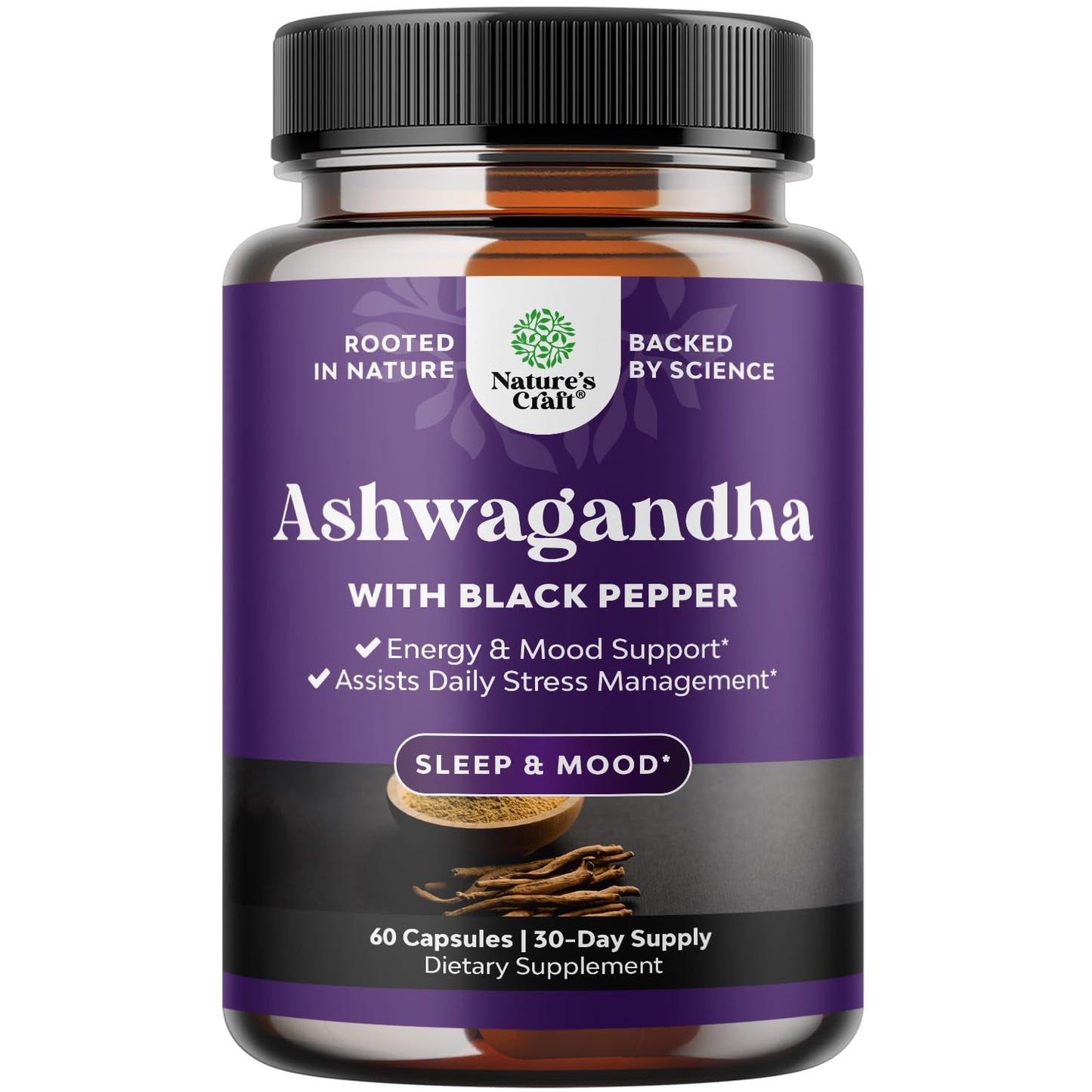 Natures Craft Ashwagandha Root Powder 1300 mg Capsules, 60 Count