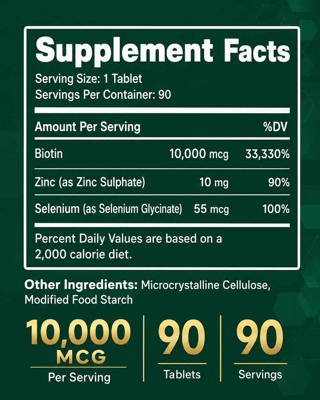 SIERRA VITALIS Biotin 10000mcg Hair Growth Tablets, Zinc + Selenium, 90 Count, Non-GMO, Gluten Free