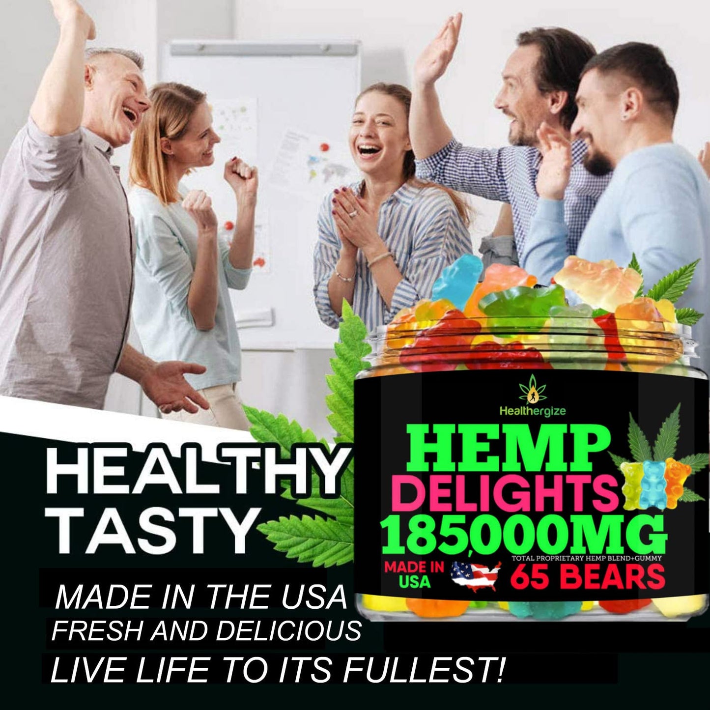 Healthergize Hemp Gummies Bears for Sleep & Relax - Hempseed Oil Gummy Bear, Fresh Fruity Edibles, Made in USA, 11