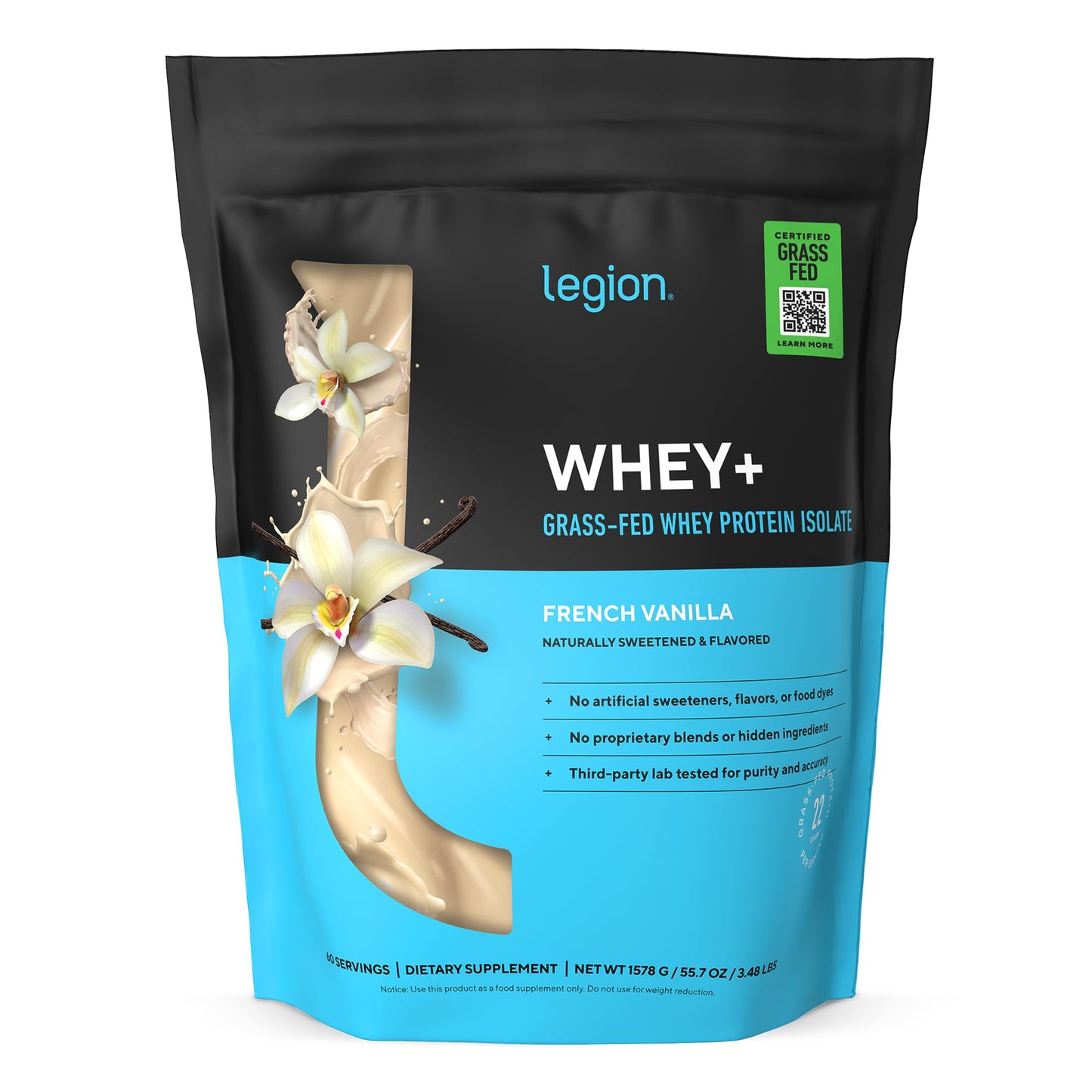 LEGION Whey+ Protein Whey Isolate Powder, French Vanilla, 60 Servings