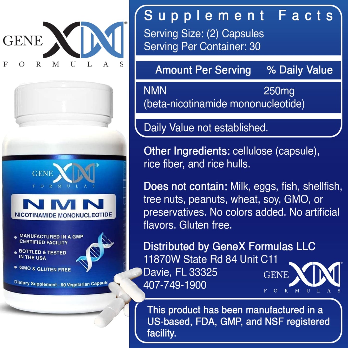 Genex Formulas NMN 250mg Capsules, 240 Count