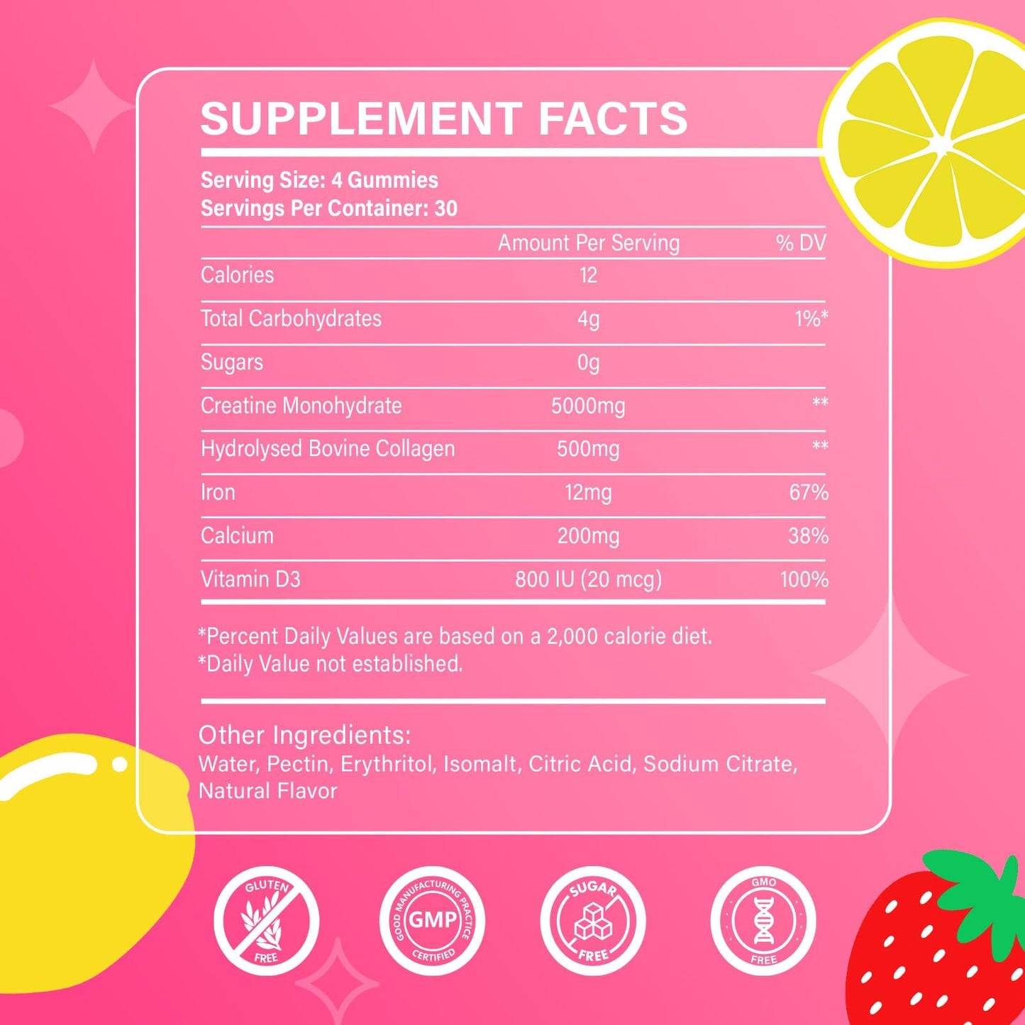 ARDORACON Creatine Monohydrate Gummies with Collagen, Vitamin D3 & Calcium, Sugar Free, 240 Gummies