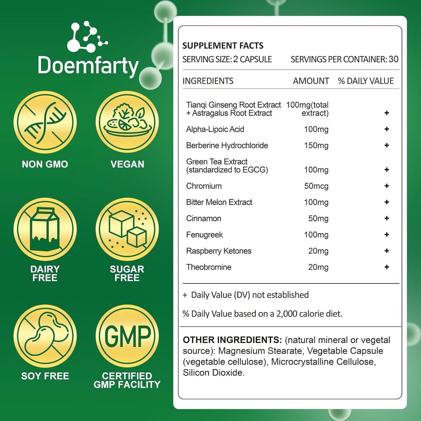 doemfarty GLP-1 Support Capsules with Berberine, 60 Count
